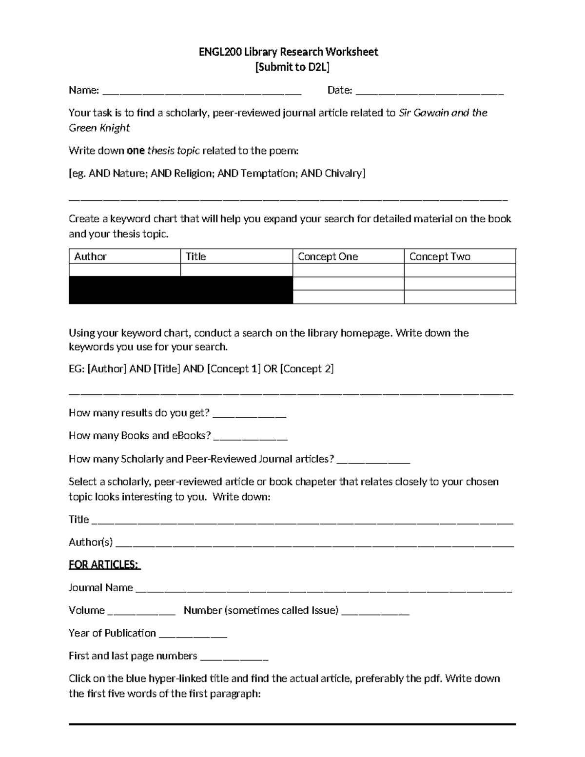 ENGL253 Library Research Worksheet 1 - ENGL200 Library Research ...