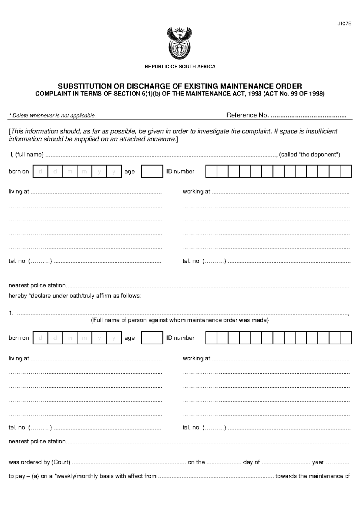 MNT Form B: Substitution or Discharge of Maintenance Order - Studocu