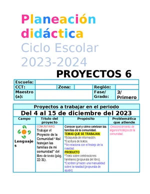 Planeación Didáctica 2023-2024 - Proyectos Comunitarios y Aula - Studocu