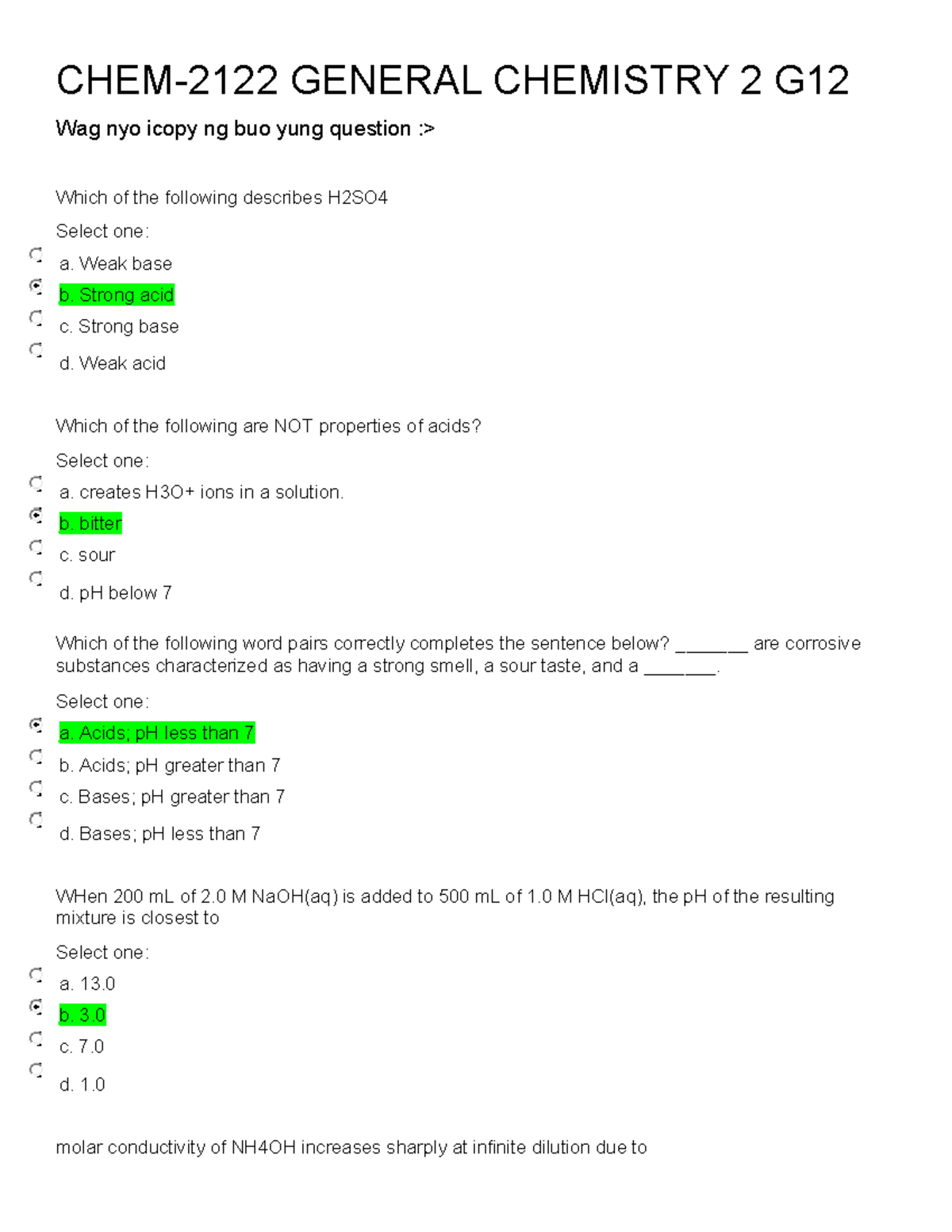 CHEM 122 2ND Quarter Exam Review: Key Concepts & Practice Questions ...