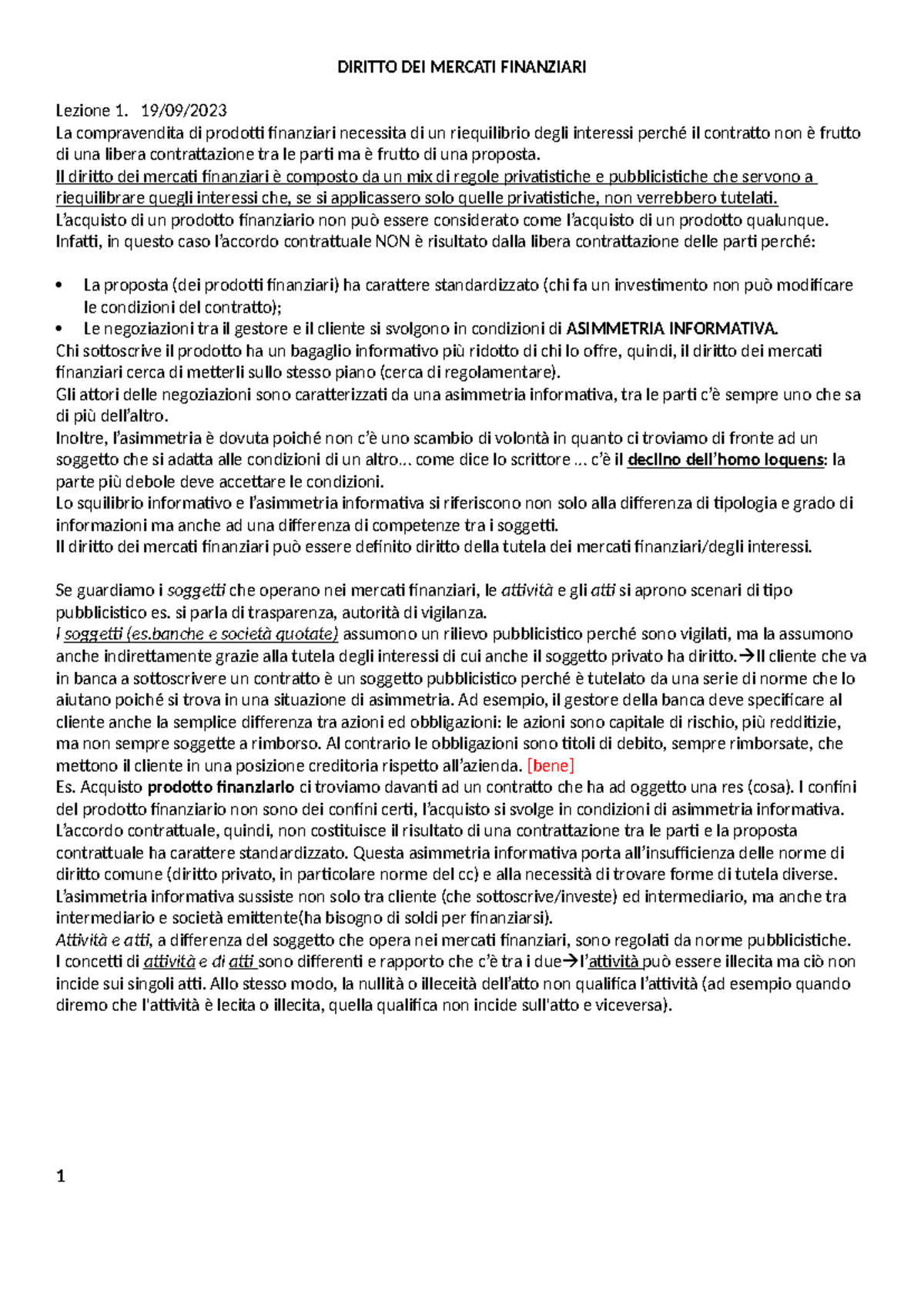Diritto dei Mercati Finanziari - Lezione 1: Comprensione e Normative - Document Preview