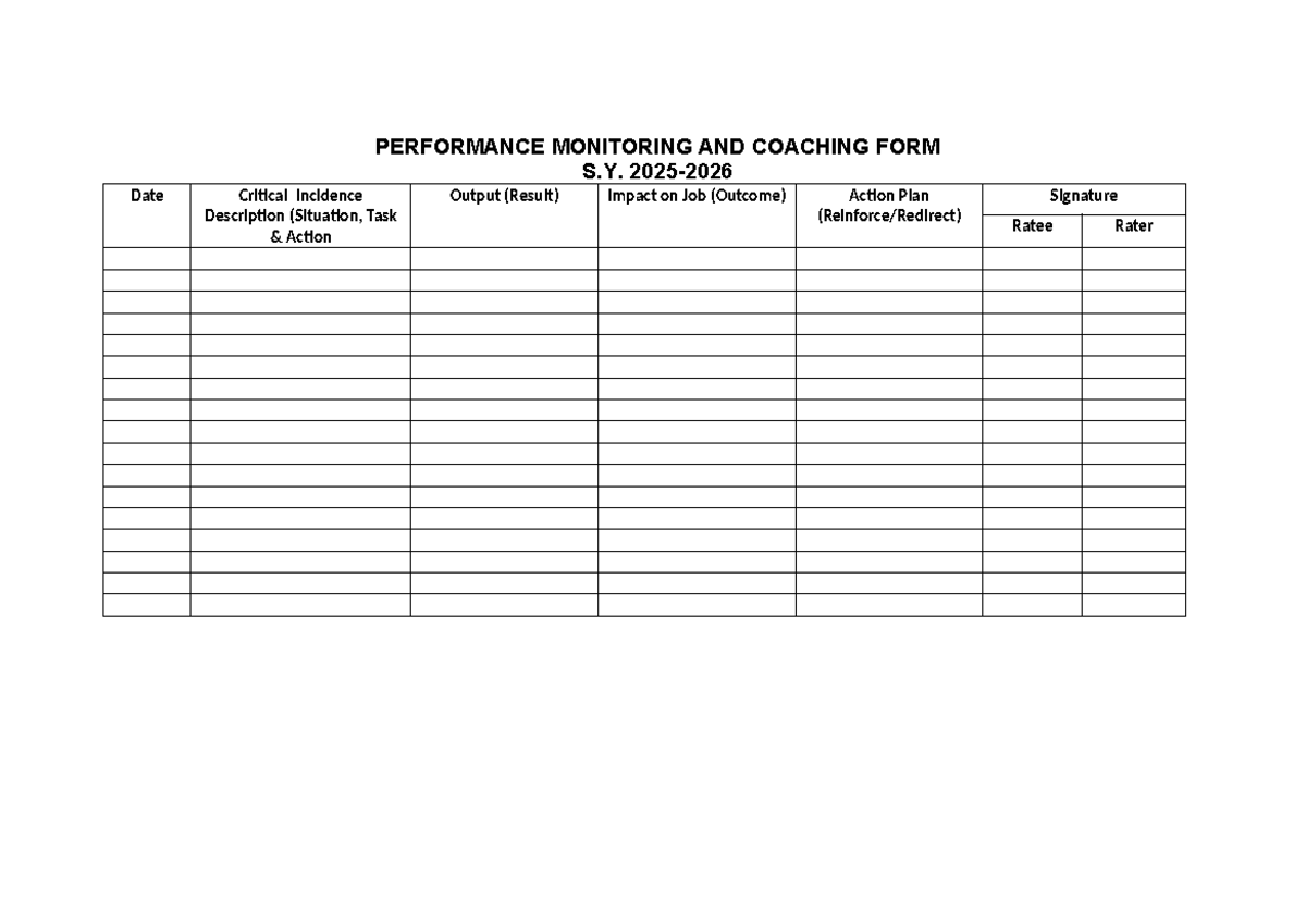 Performance Monitoring AND Coaching FORM - english - PERFORMANCE ...