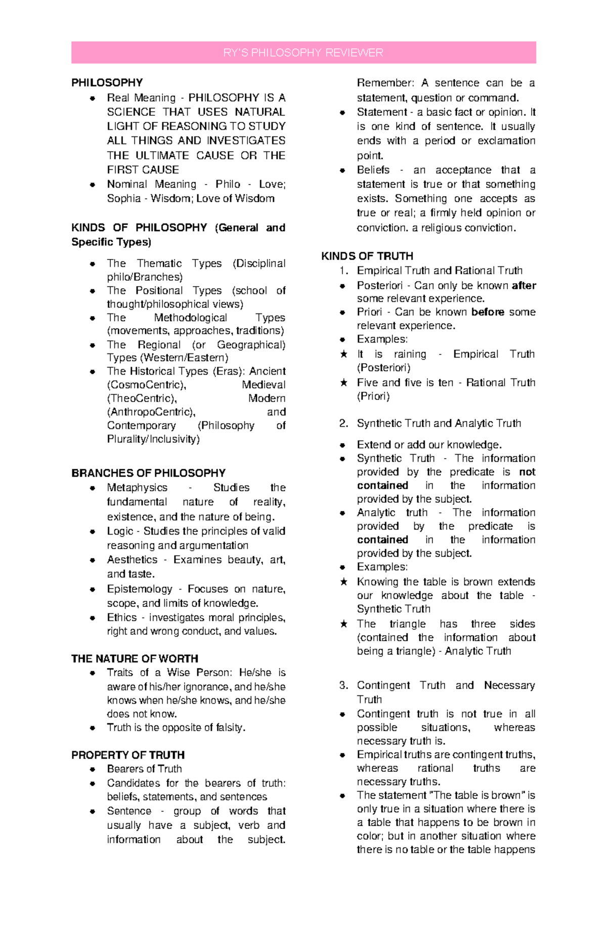 PHIL 101 Final Exam Reviewer: Understanding Truth and Philosophy - Studocu