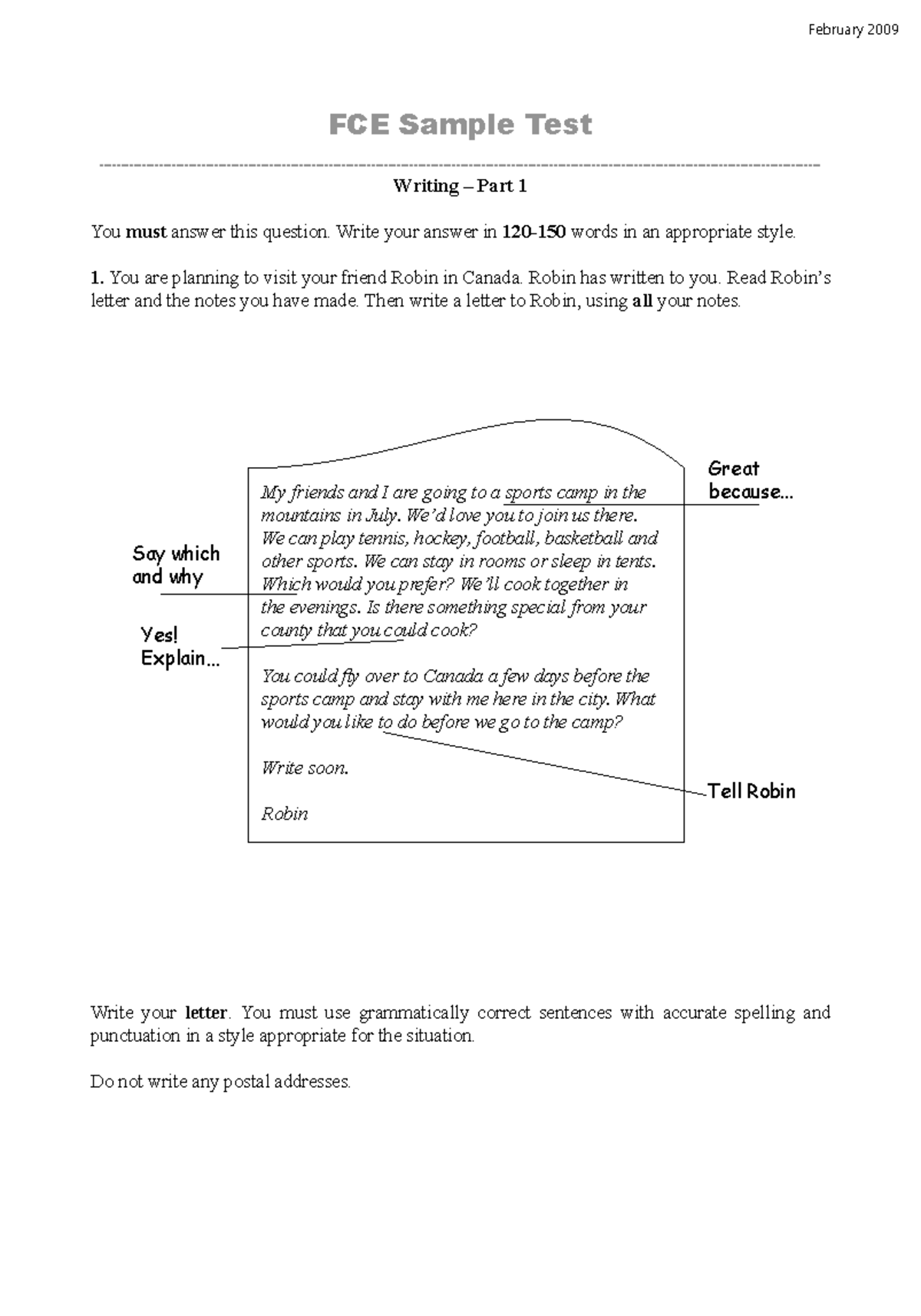 FCE Writing Sample Test - Practice Exercises for Writing Skills - Studocu