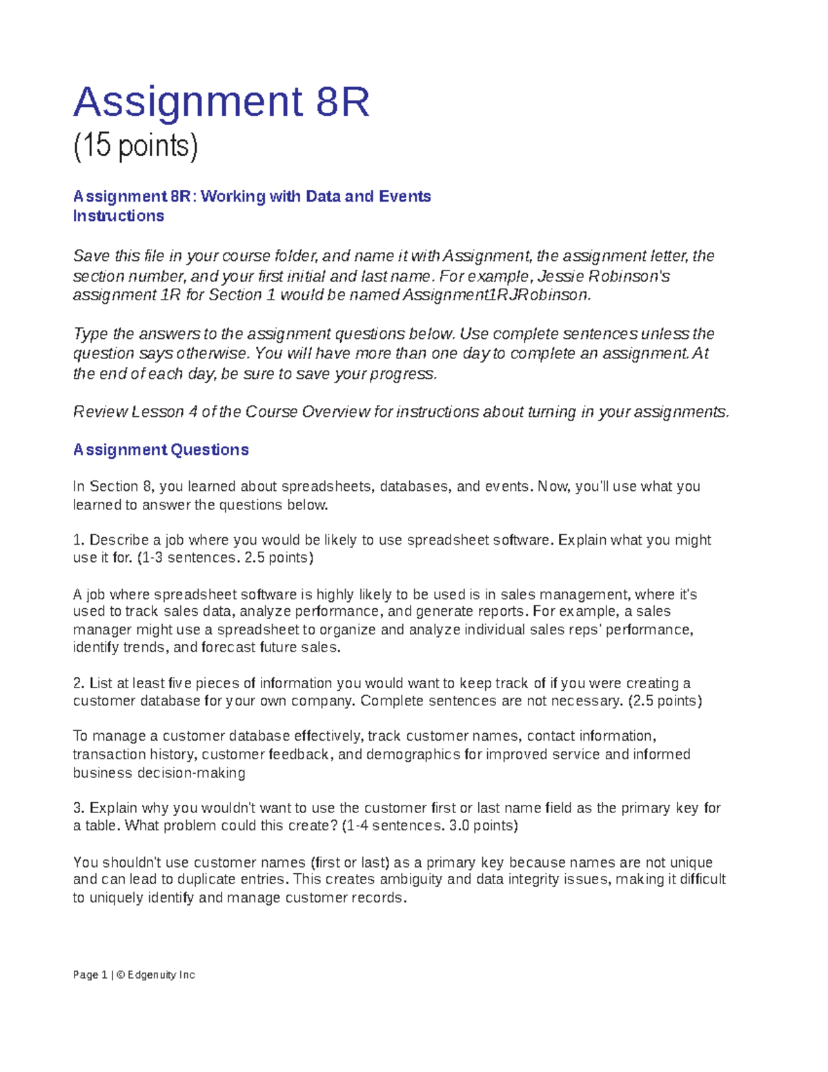 Assignment 8R - EL5733 - Working with Data and Events - Studocu