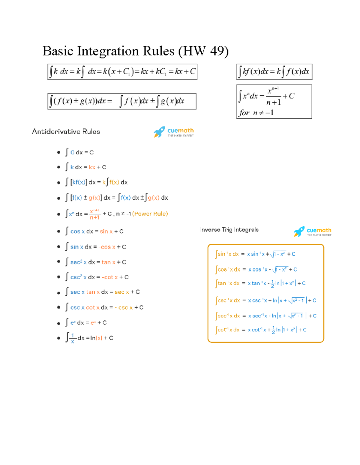 Key Formulas for Test 1.6: Integration & Volume Methods - Studocu