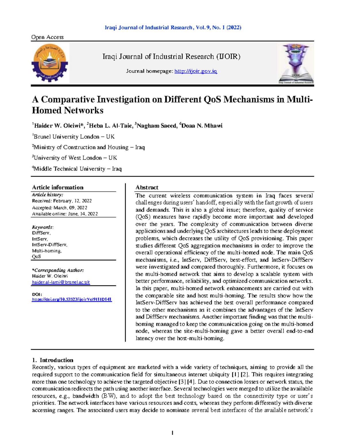 Comparative Study of QoS Mechanisms in Multi-Homed Networks (141) - Studocu
