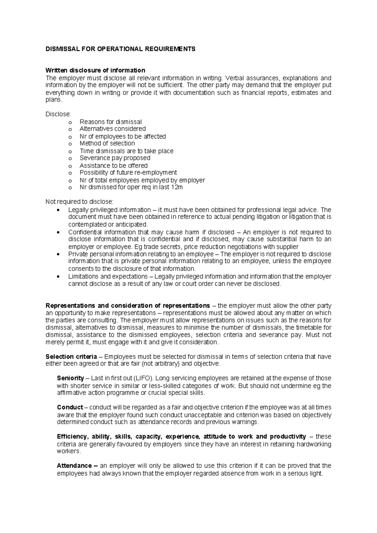 Dismissal Procedures for Operational Requirements: Key Insights - Studocu