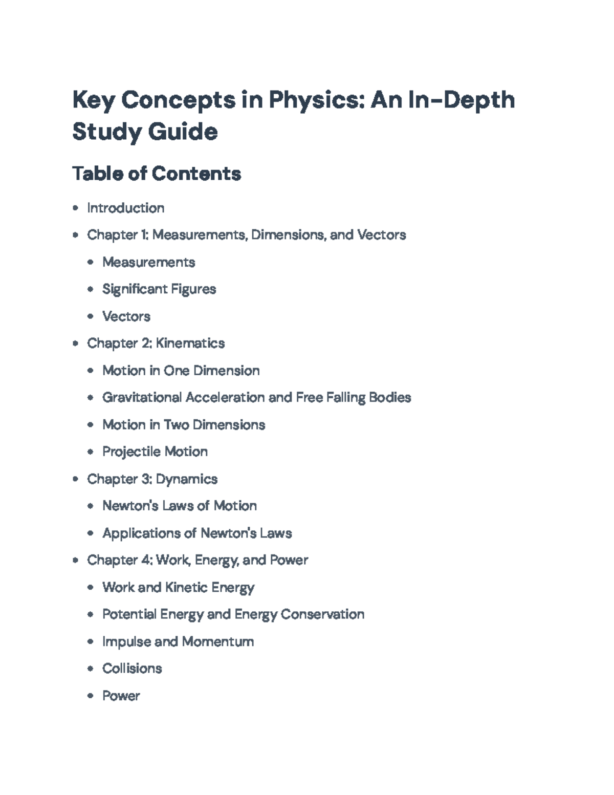 Study Guide for SPHS000: Key Concepts in Physics and Mechanics - Key ...