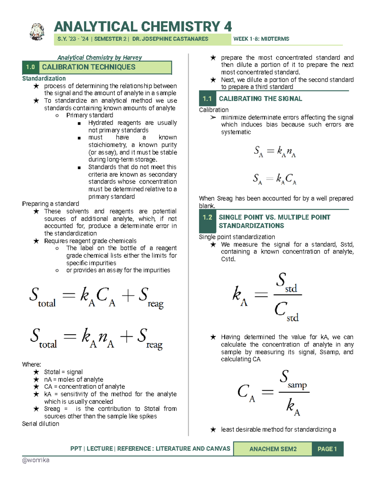 Anachem 4 Midterm Reviewer: Calibration Techniques and Chromatography ...