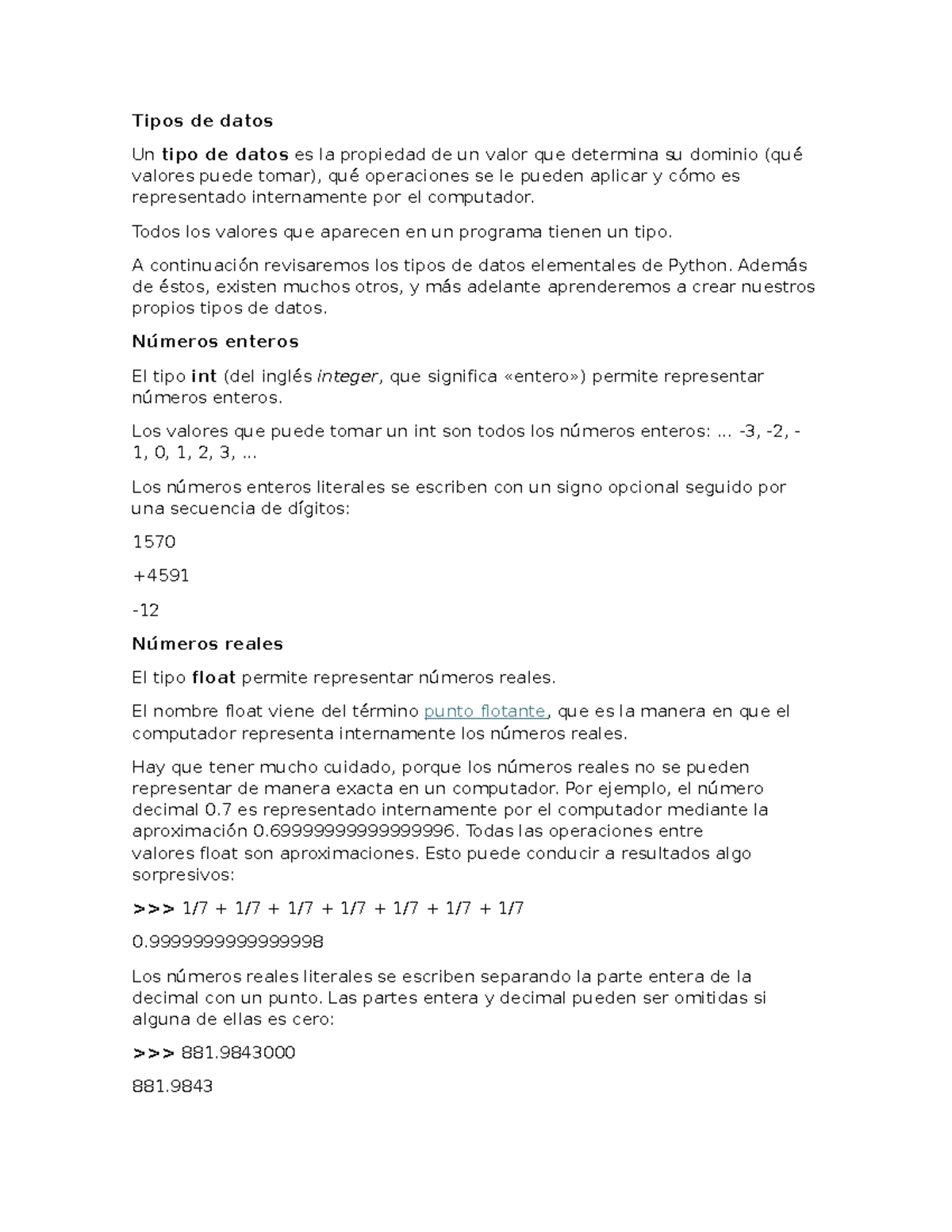 Notas sobre Tipos de Datos en Python (Curso: PY-101) - Studocu