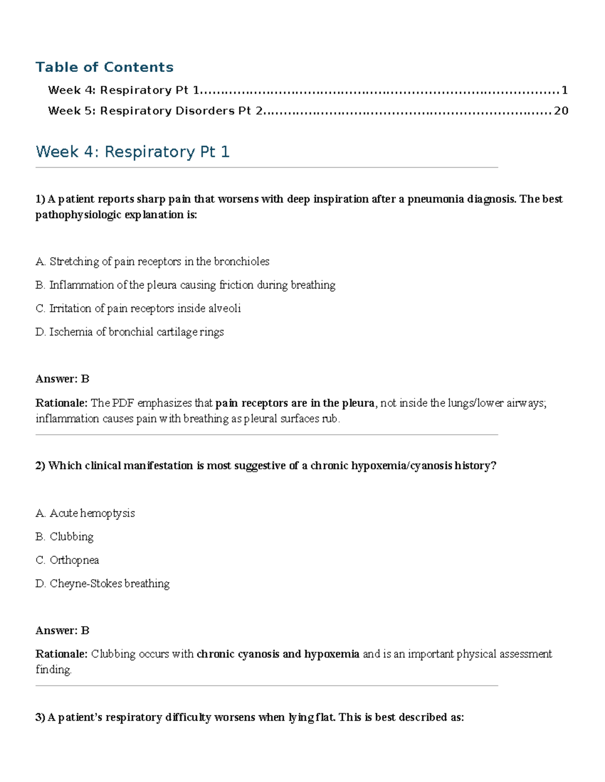 Module Test 2 Practice Questions: Respiratory Disorders Pt 1 & Pt 2 ...
