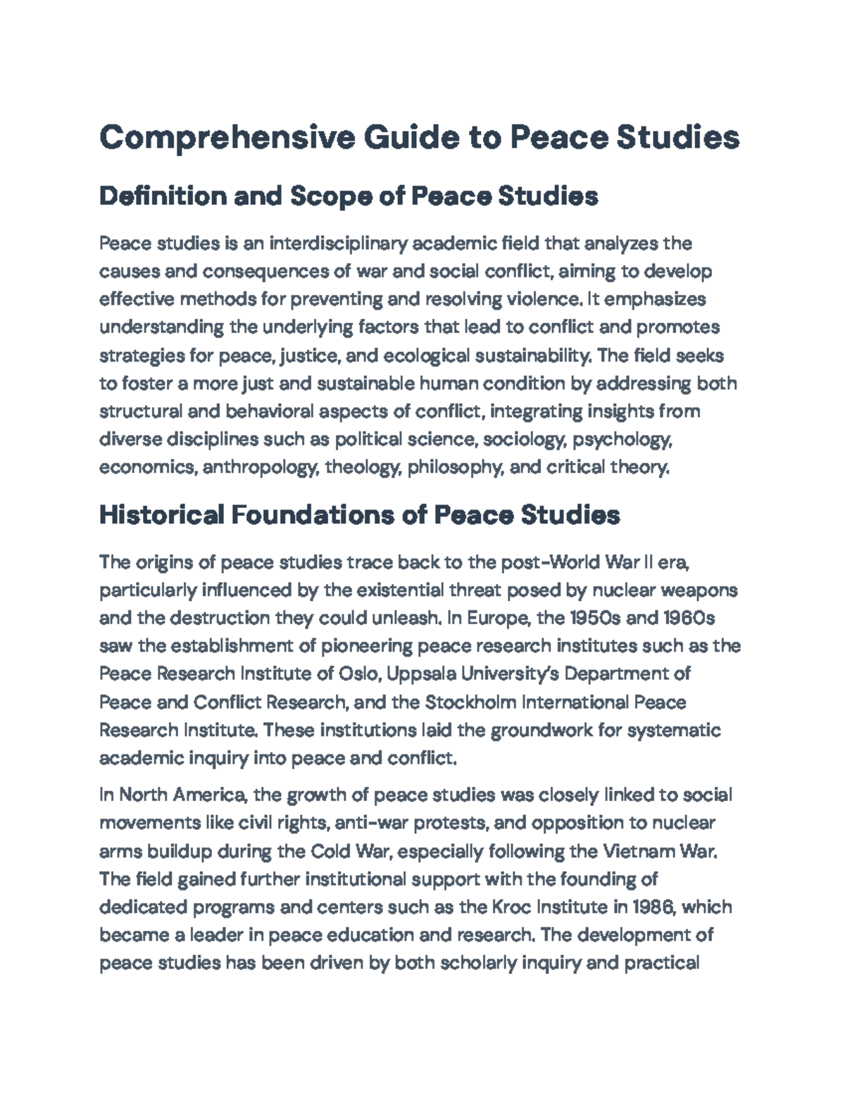 Comprehensive Guide to Peace Studies: History, Concepts & Applications ...