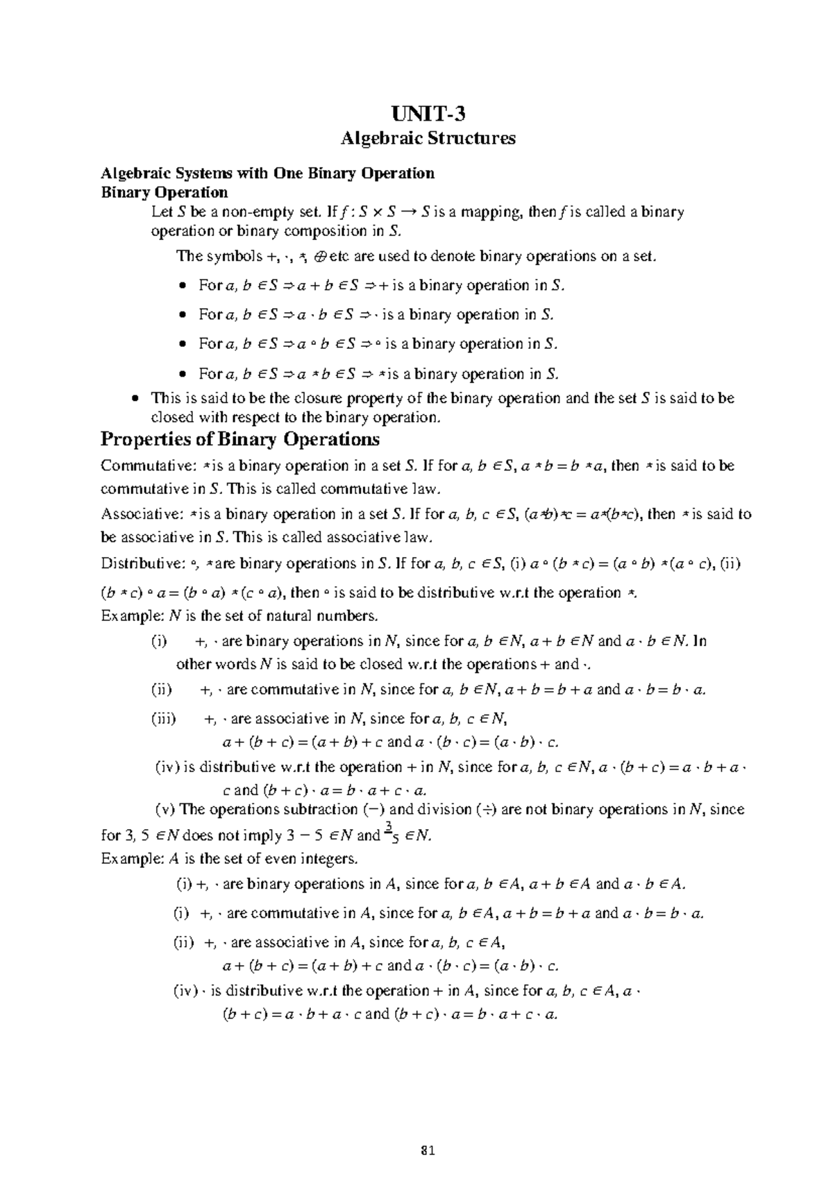 MFCS UNIT-4 - Algebraic Structures and Binary Operations Notes - Studocu