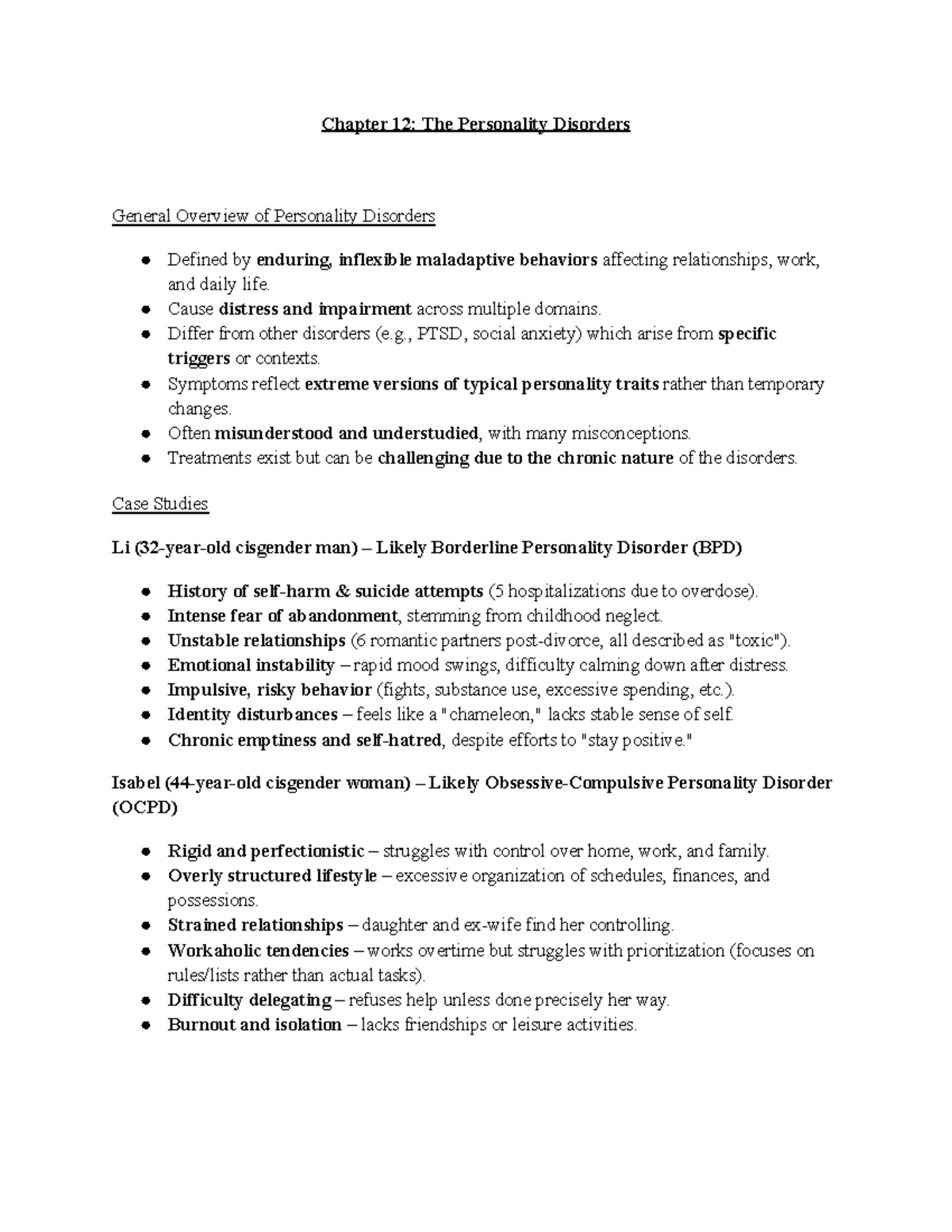Reading Notes Chapter 12 - The Personality Disorders - Chapter 12: The ...