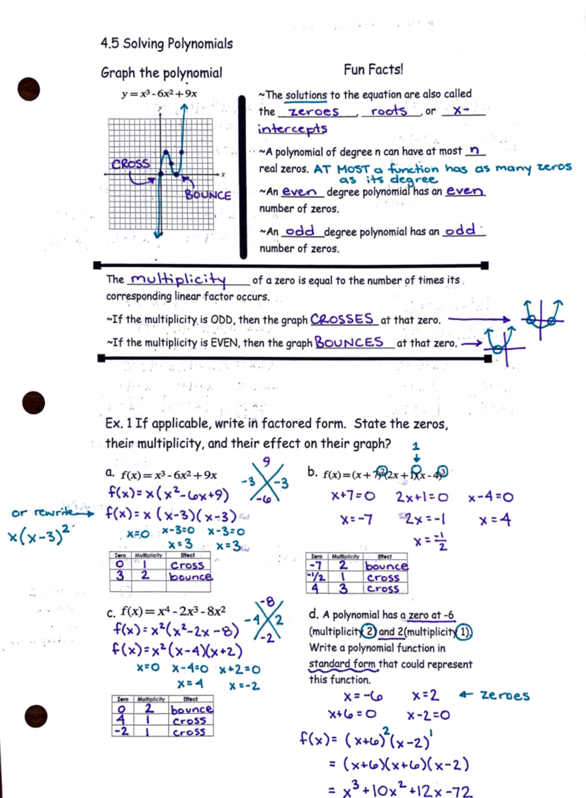4.5 Alg 2 Notes Completed - • • 5 Solving Polynomials Graph the poly ...