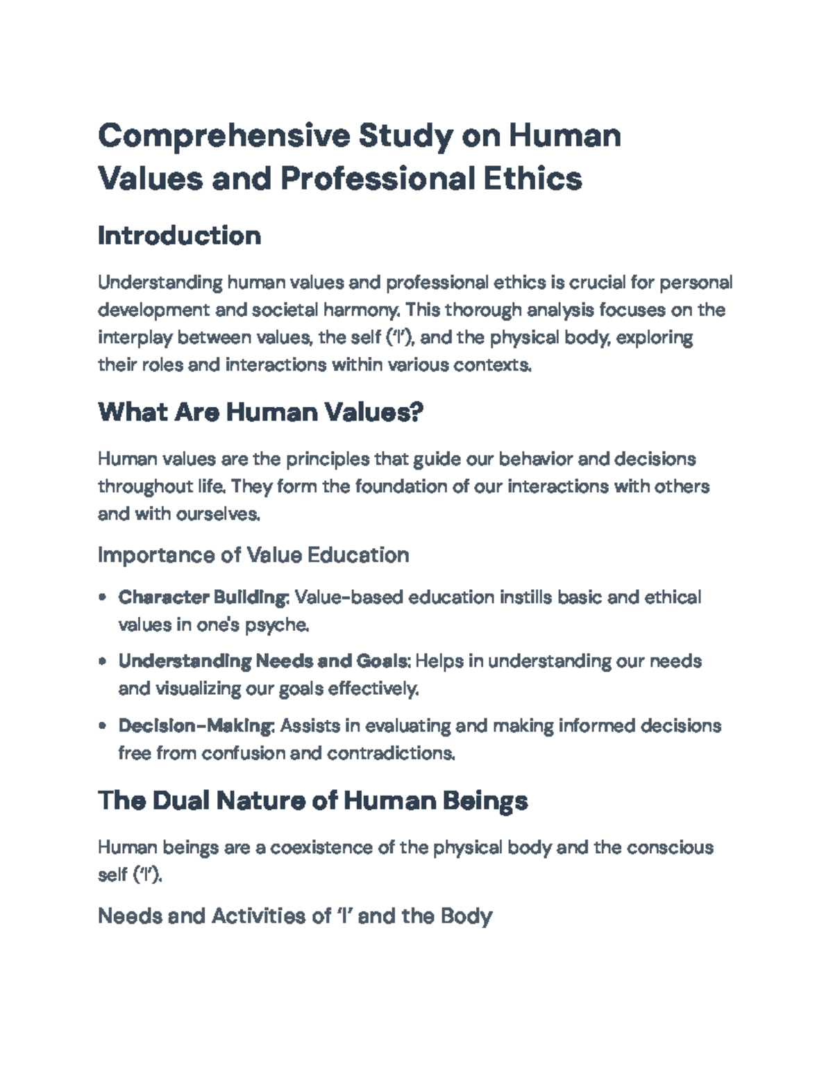 Human Values and Professional Ethics: A Comprehensive Study - Studocu