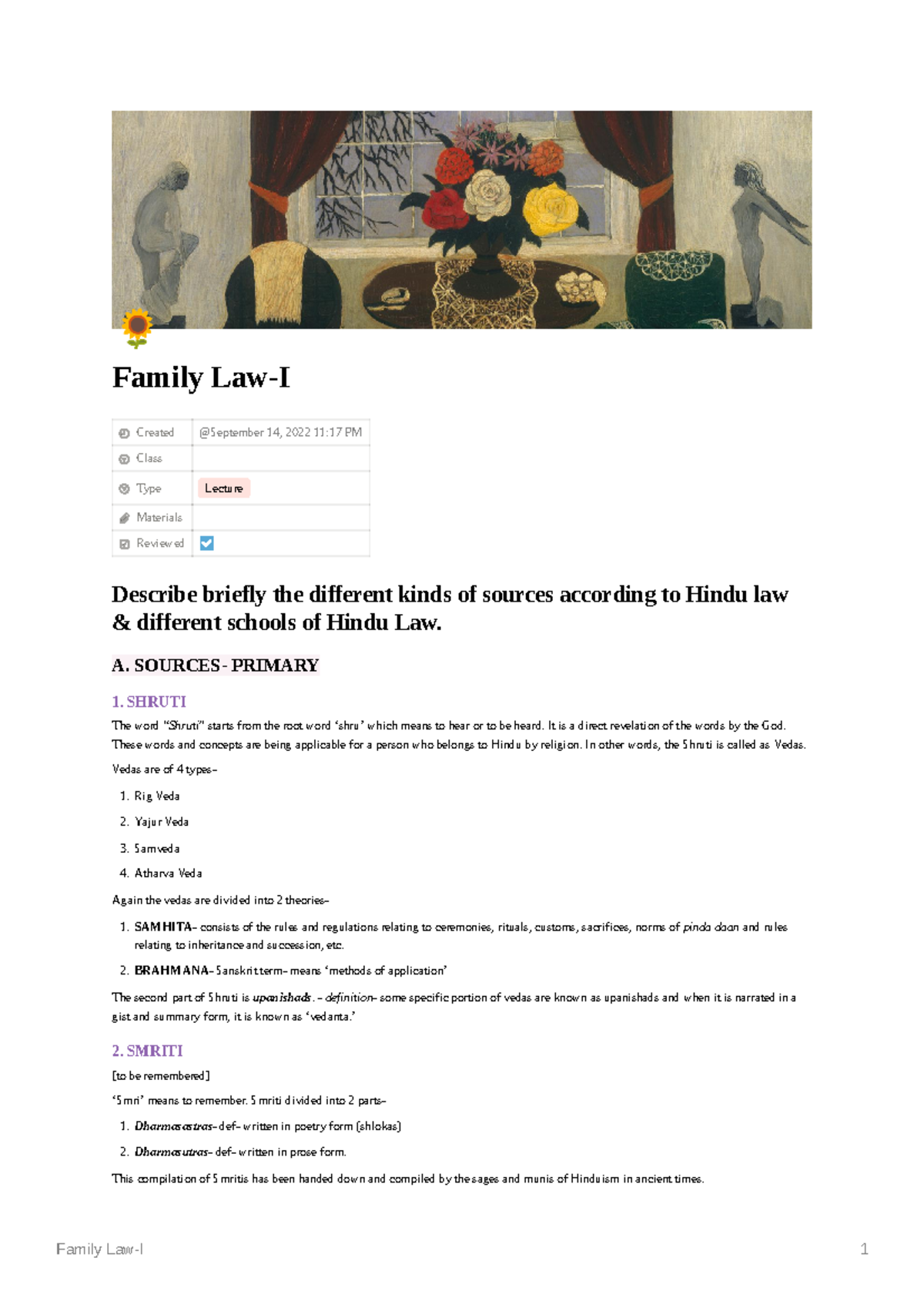 Family Law-I Lecture Notes: Sources and Schools of Hindu and Muslim Law ...