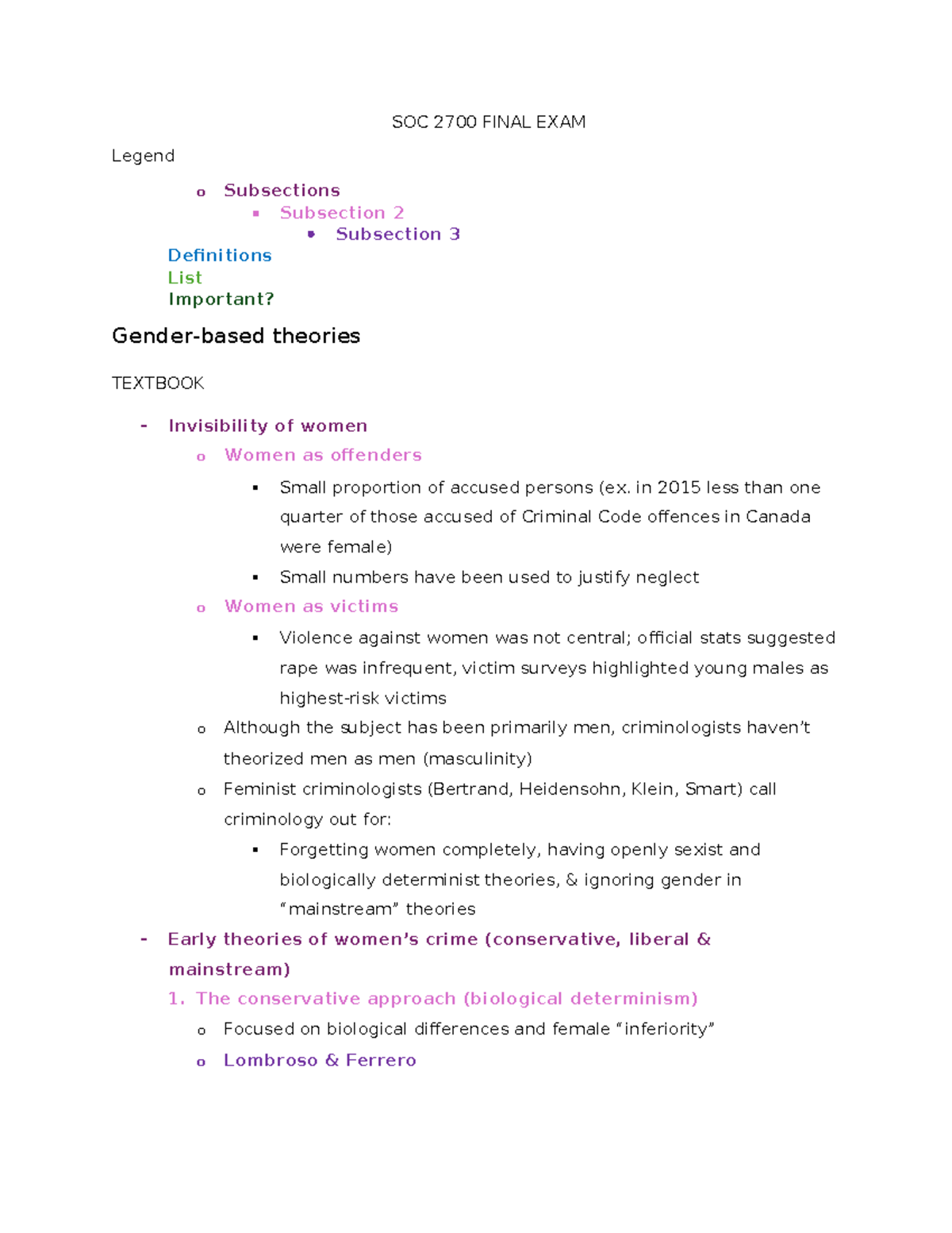 SOC 2700 FINAL EXAM: Gender and Crime Theories Overview - Studocu