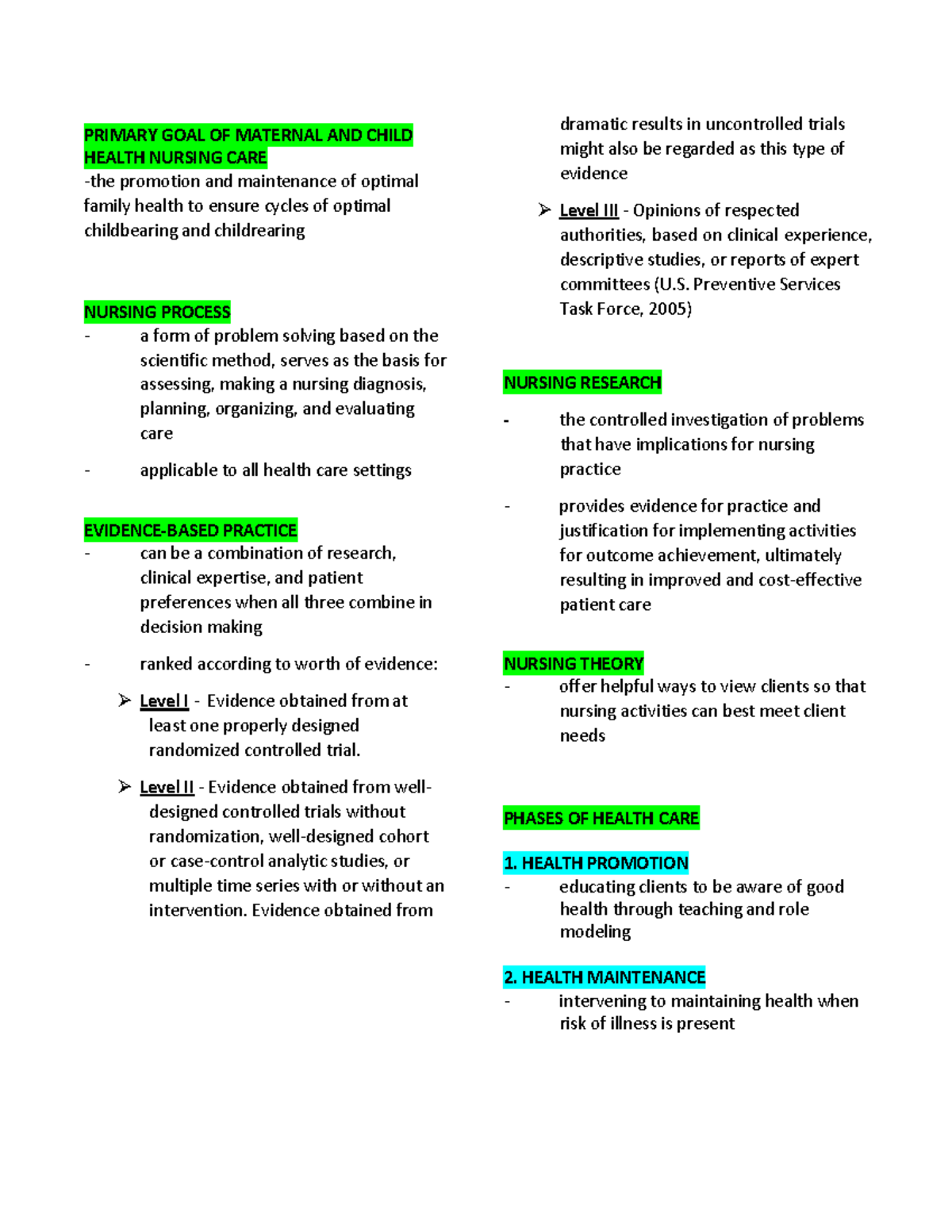 Terminologies in Maternal and Child Nursing (NURS 101) - Key Concepts ...