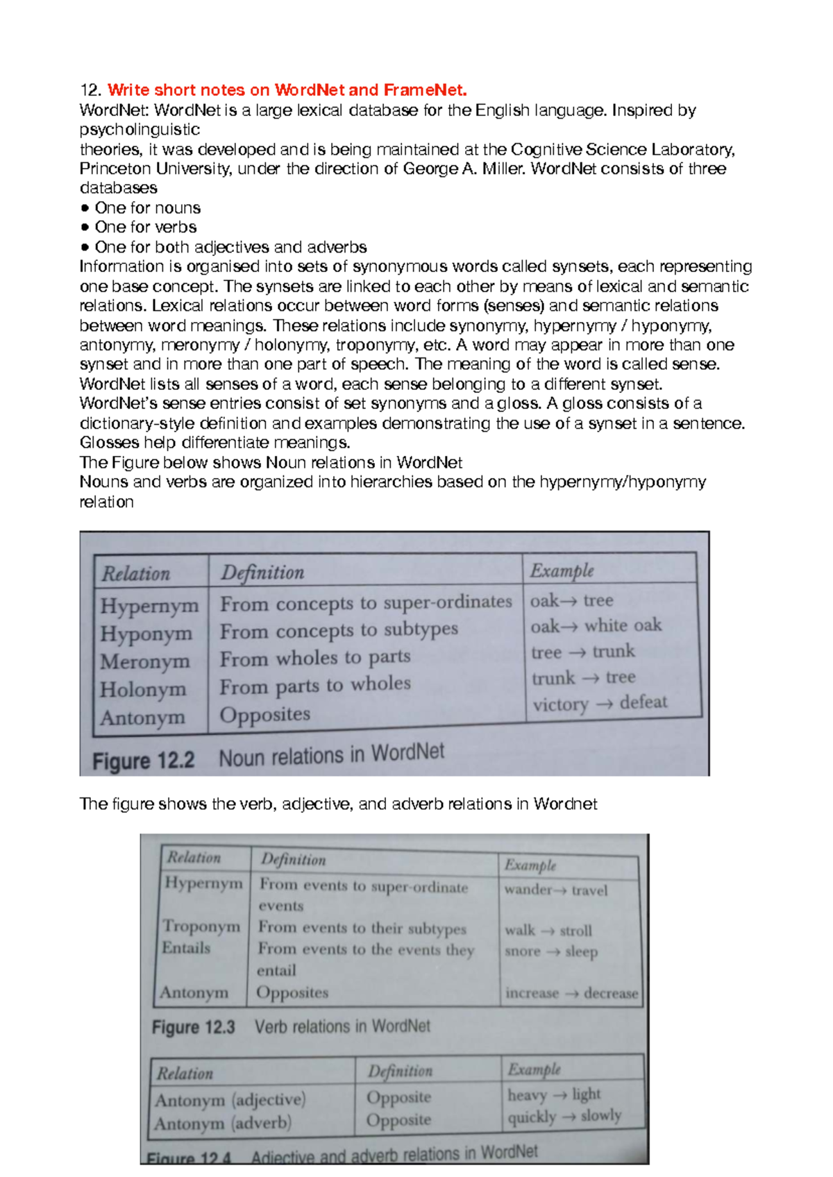 NLP Module 5: WordNet and FrameNet Overview and Applications - Studocu