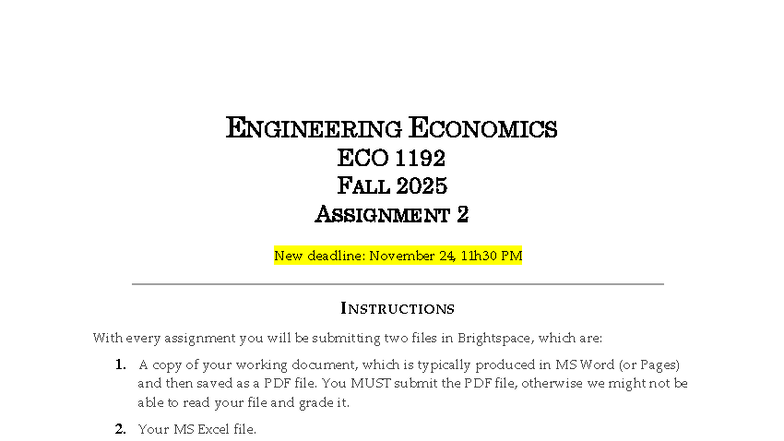 ECO 1192 Engineering Economics Assignment 2 Guidelines - Fall 2025 ...