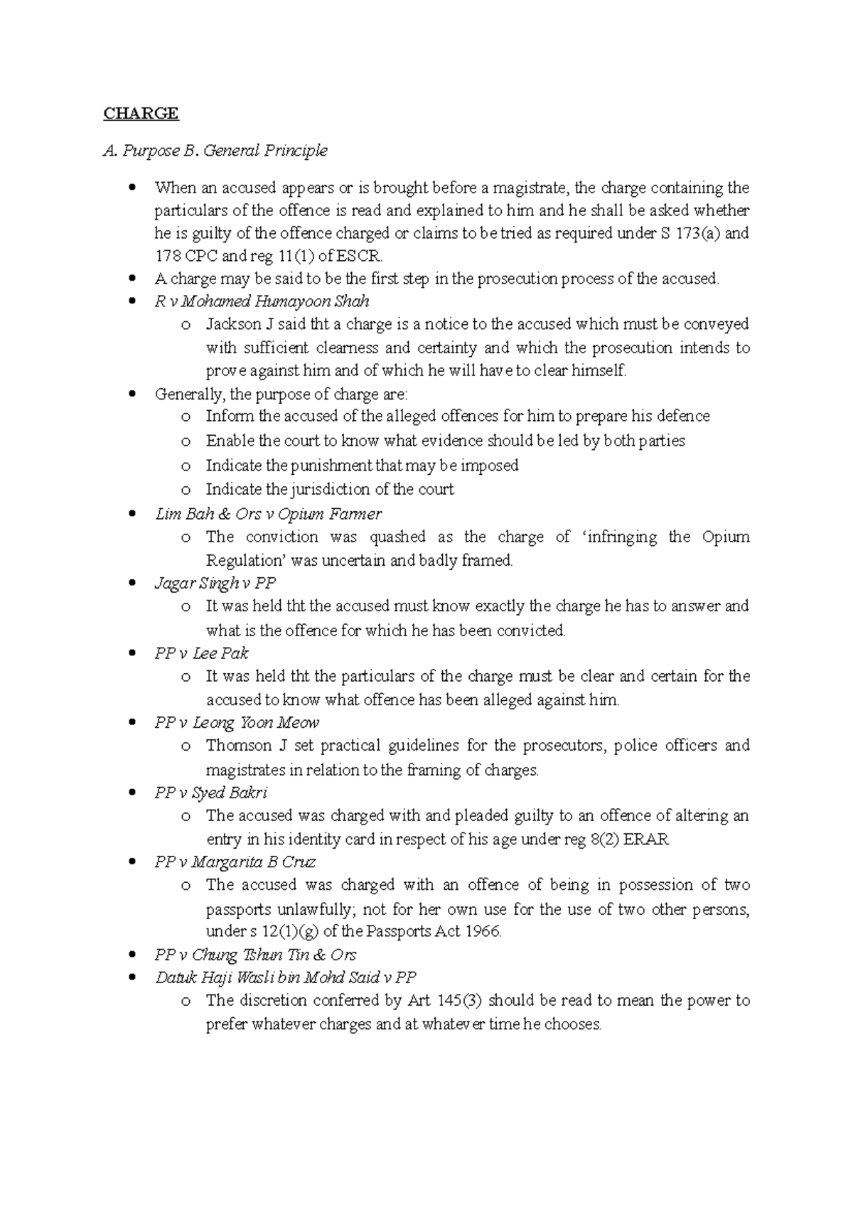 Chapter 6: Charge - Detailed Lecture Notes on Prosecution Process - Studocu