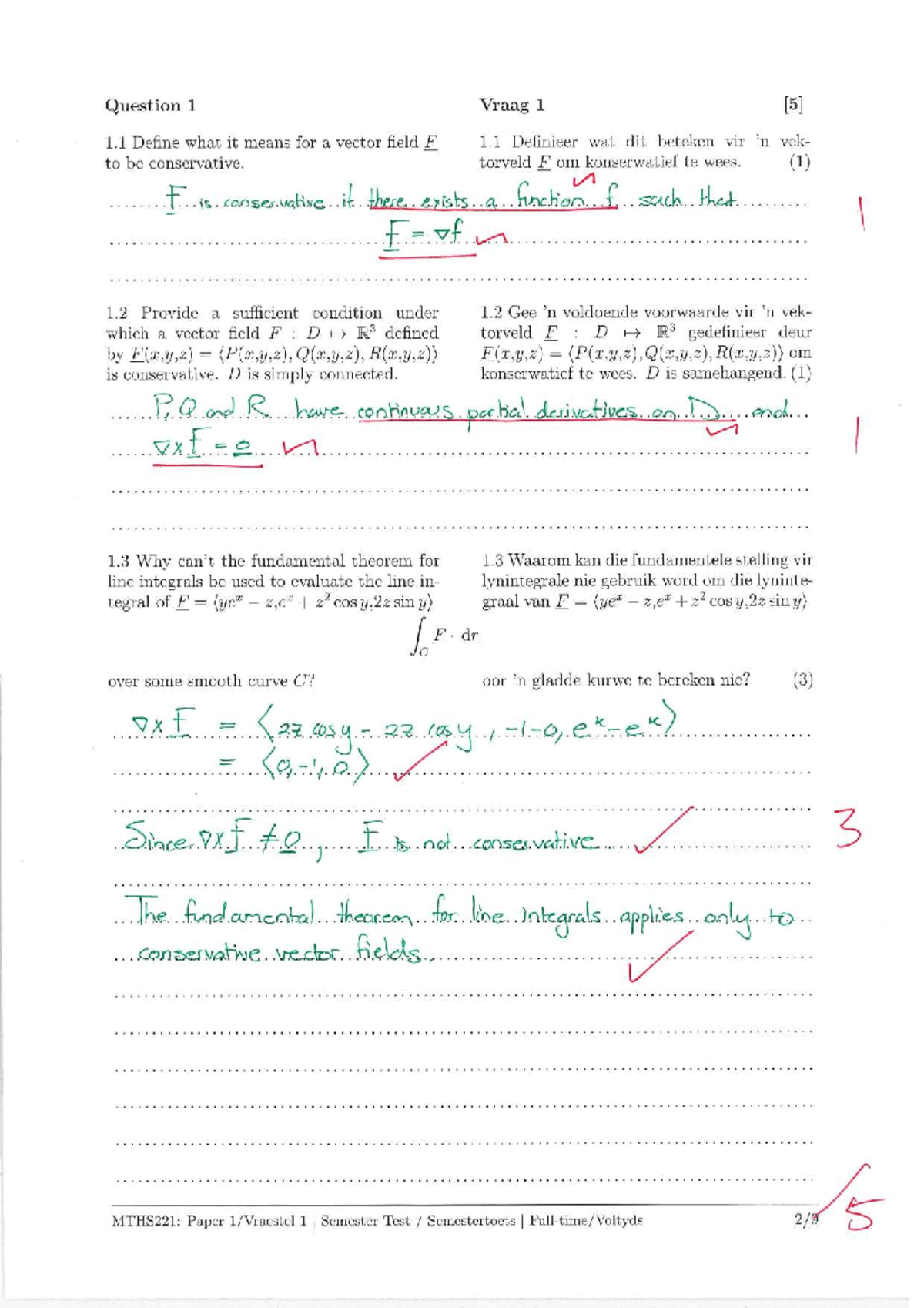 MTHS221: Semester Test 2026 Memo on Vector Fields and Theorems - Studocu