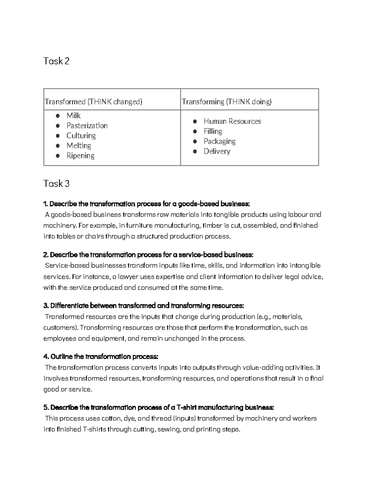 Business Studies - Lesson 2: Transformation Processes in Business - Studocu