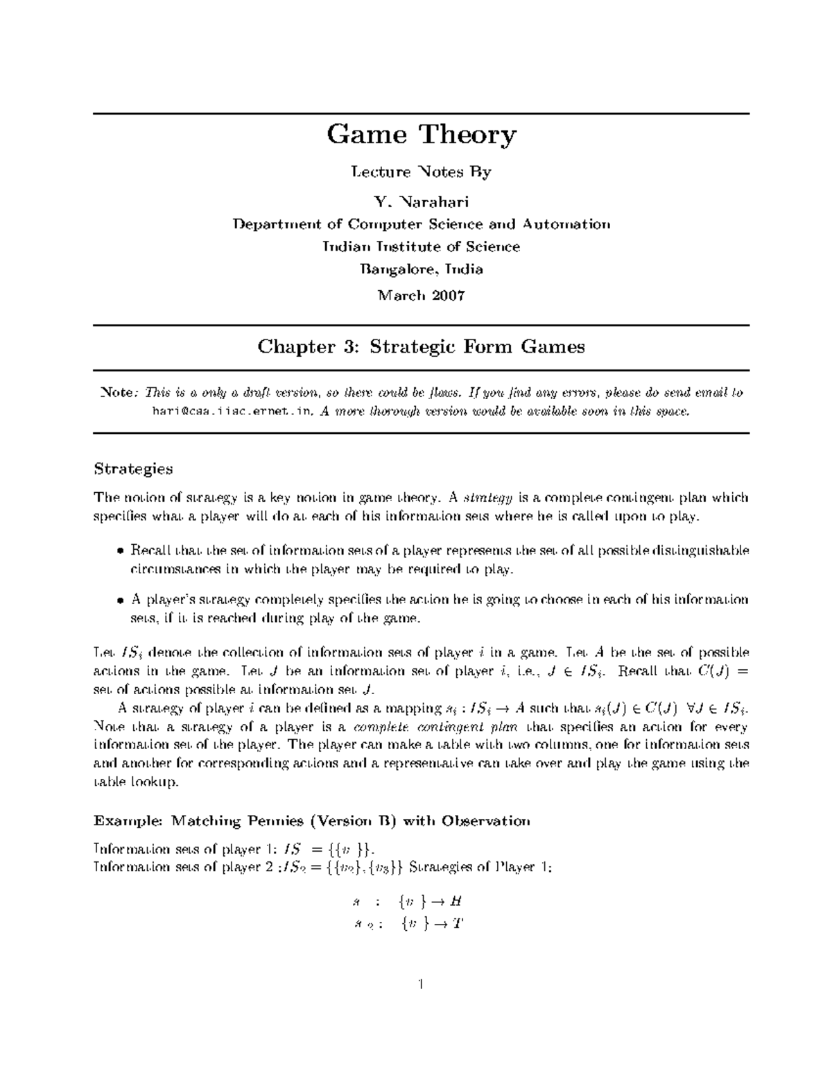 Game Theory Chapter 3 Notes - US036 - Studocu