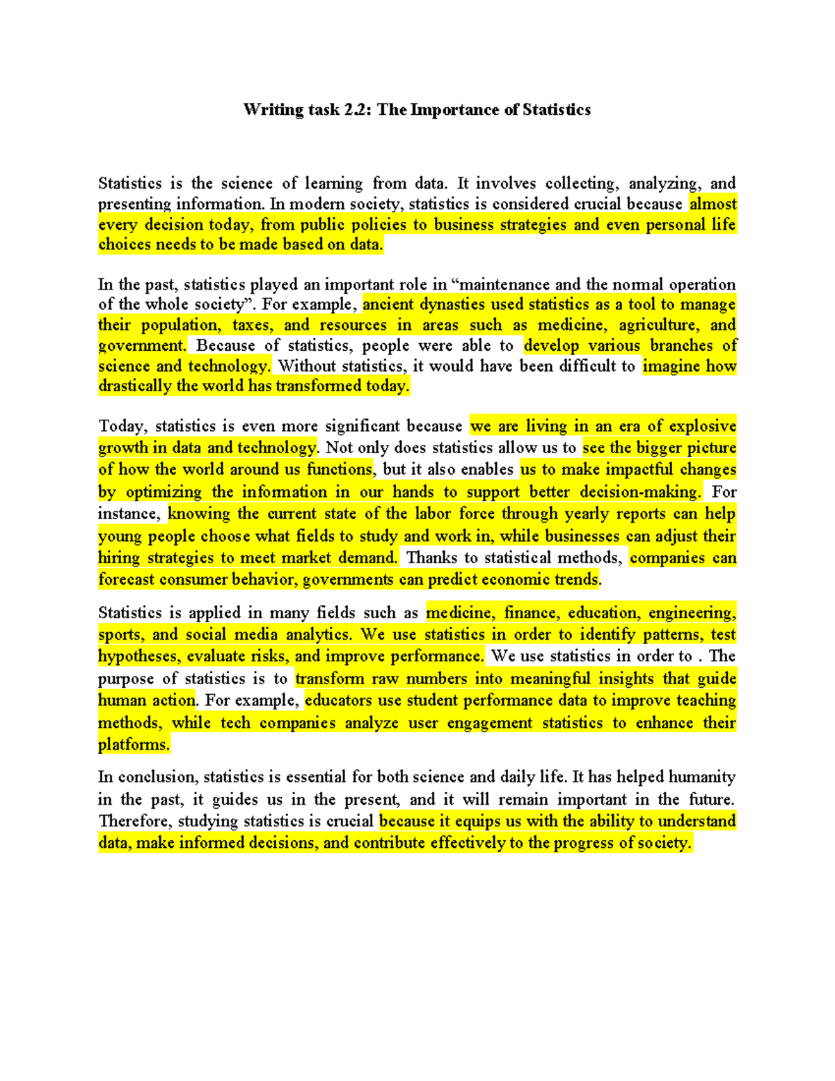 Writing Task 2.2: The Significance of Statistics in Society - Studocu