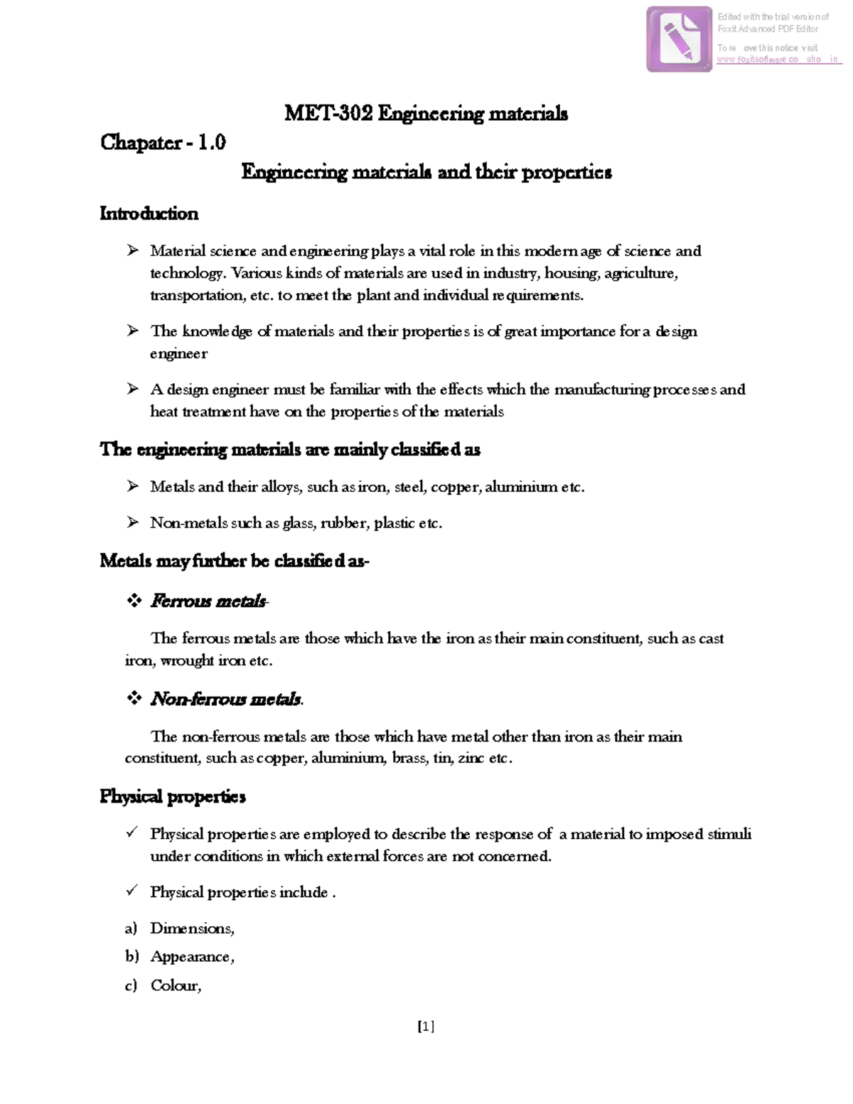 Engineering Materials and Their Properties - Chapter 1.0 (140299) - Studocu