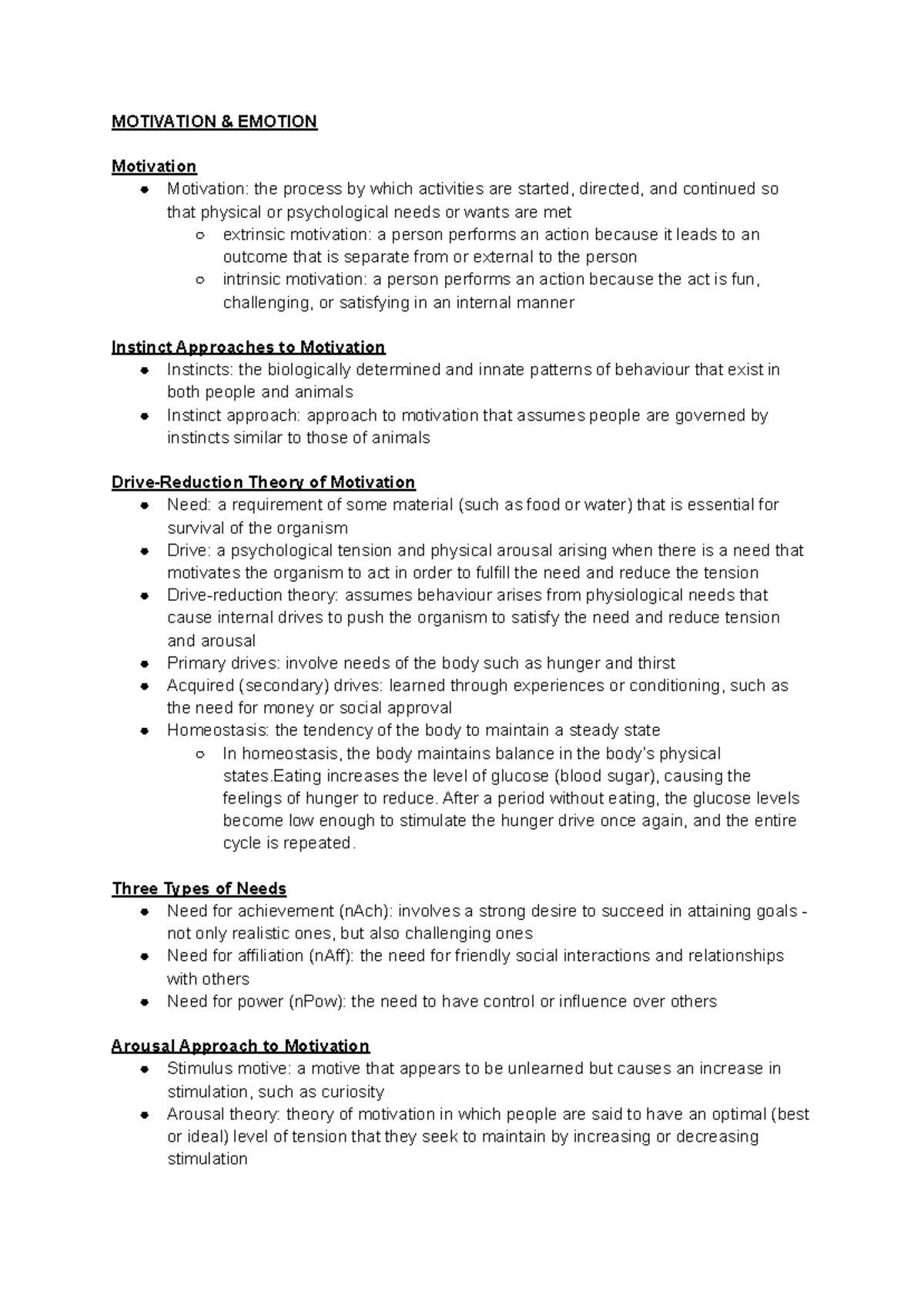 Gen Psych 101 - Understanding Motivation and Emotion Theories - Studocu