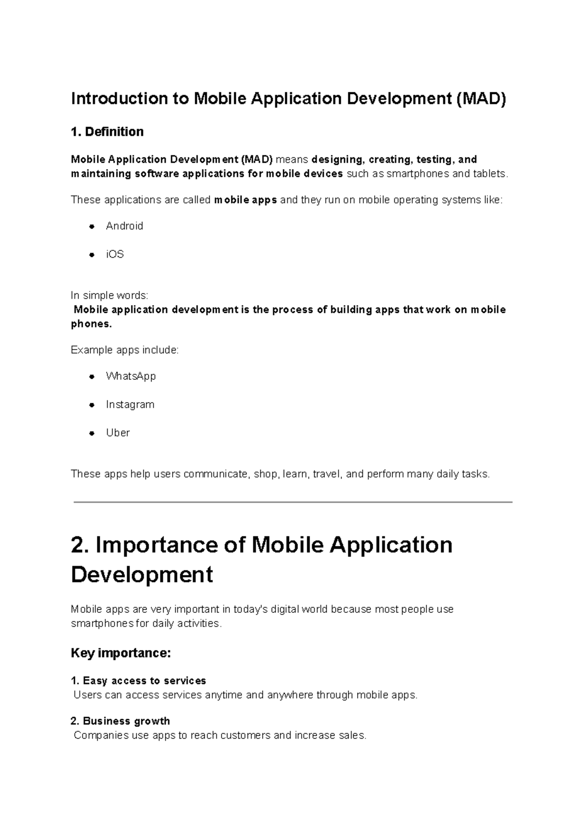 Mobile Application Development (MAD): Overview and Key Insights - Studocu