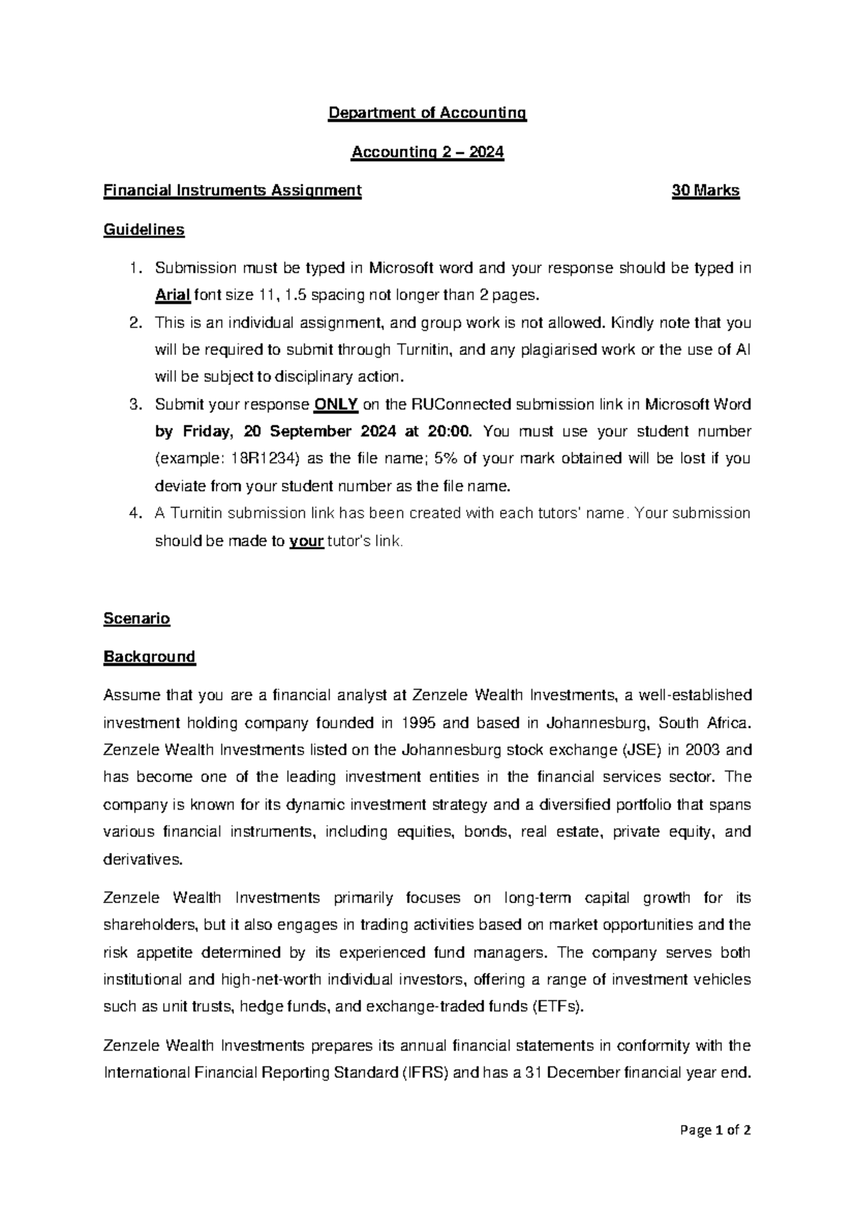 Financial Instruments Acc 2 Task September 2024 - Page 1 of 2 ...