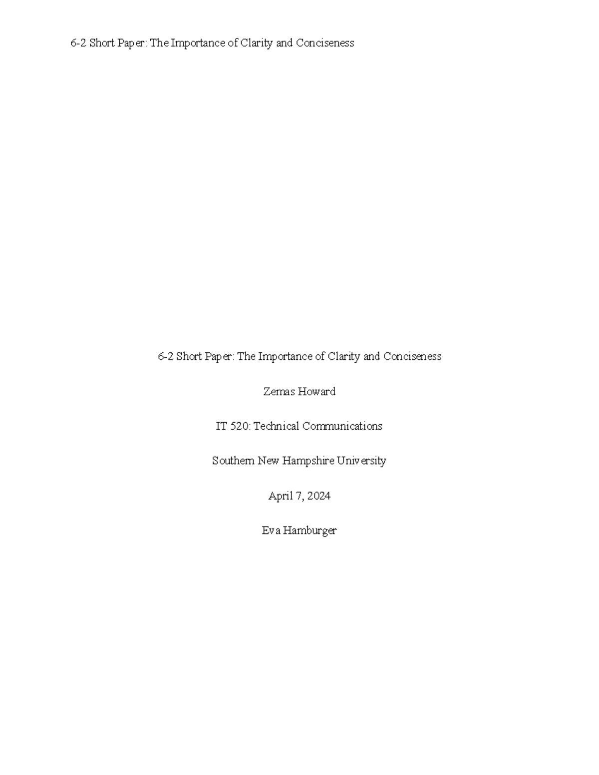 IT 520: 6-2 Short Paper on Clarity & Conciseness in Communication - Studocu