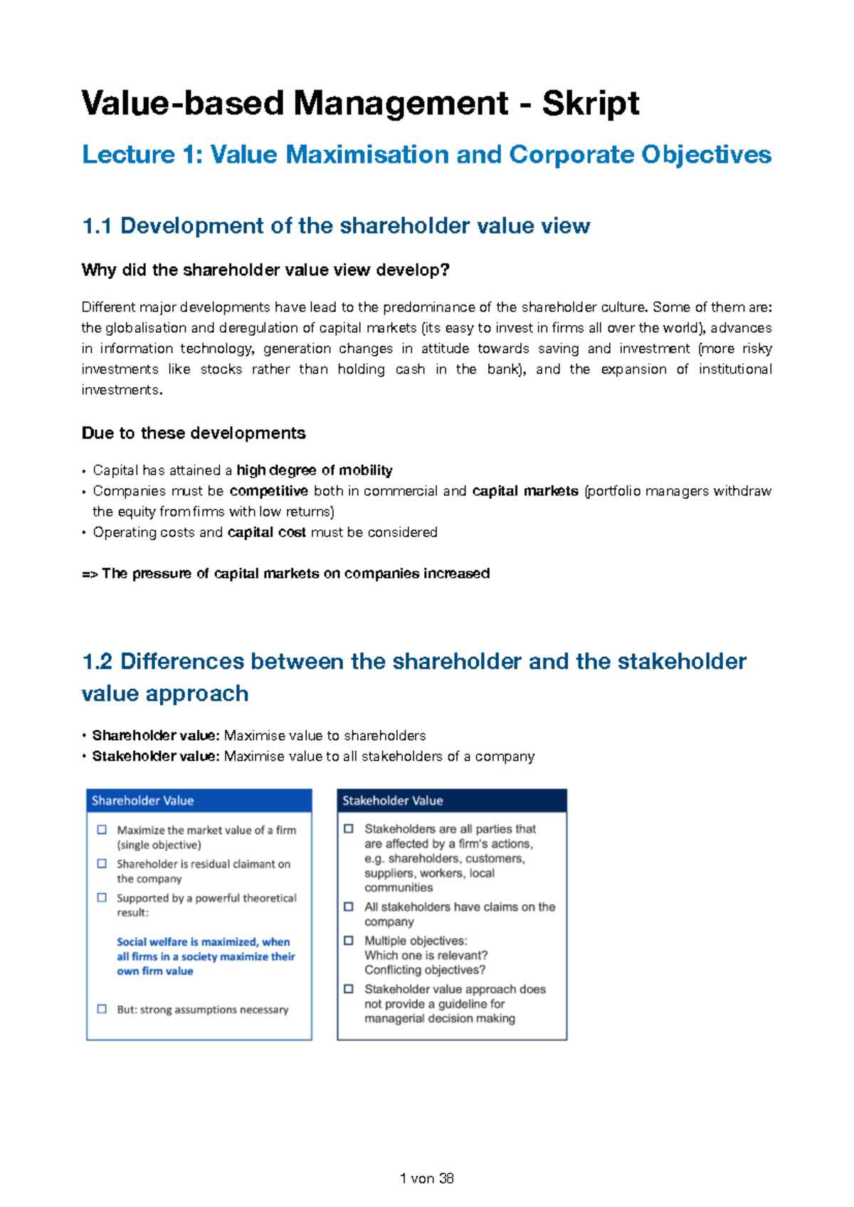 VBM-Skript 1-4: Summary of Value Maximisation & Corporate Objectives ...