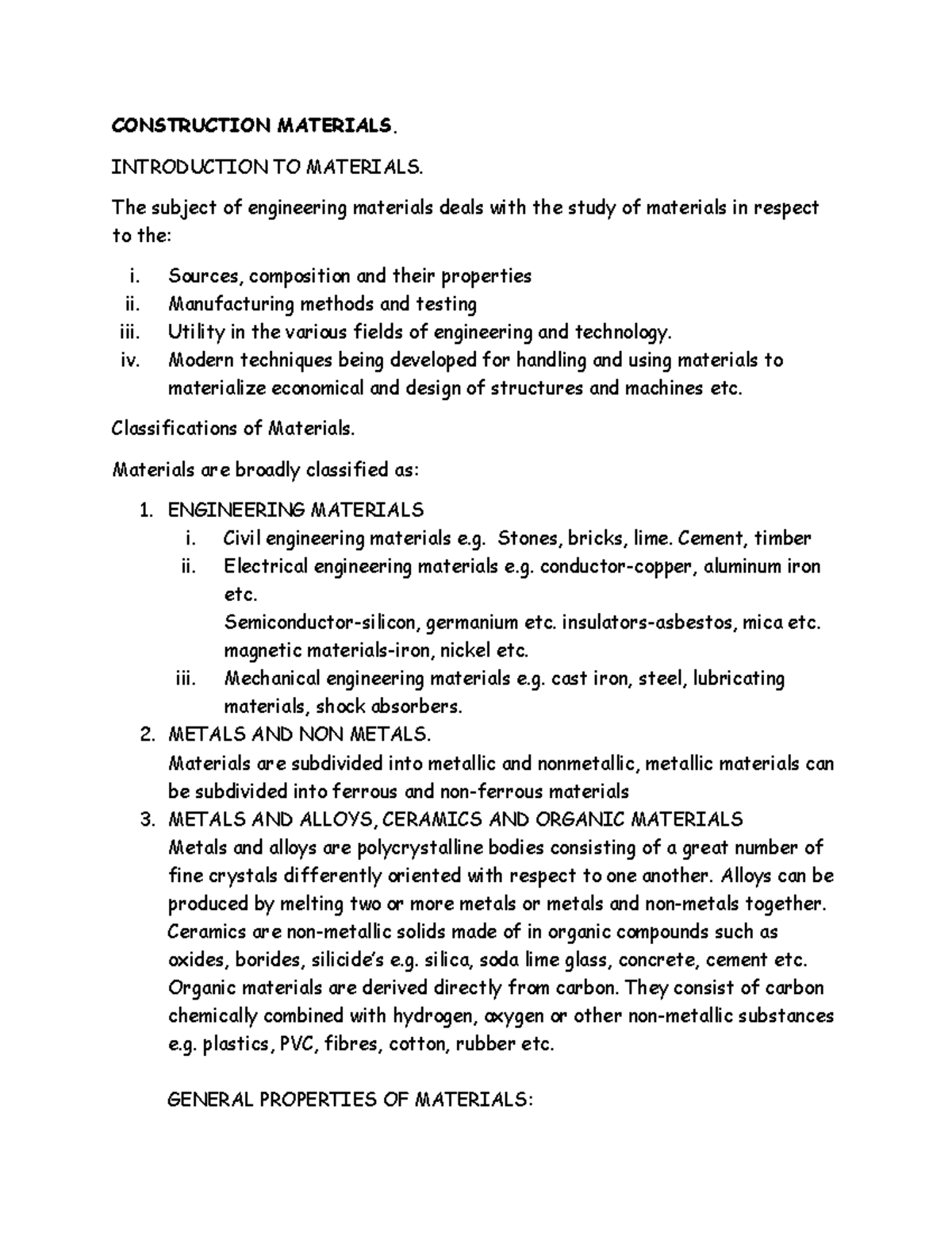 Construction Materials (ENG 101): Comprehensive Study Notes - Studocu