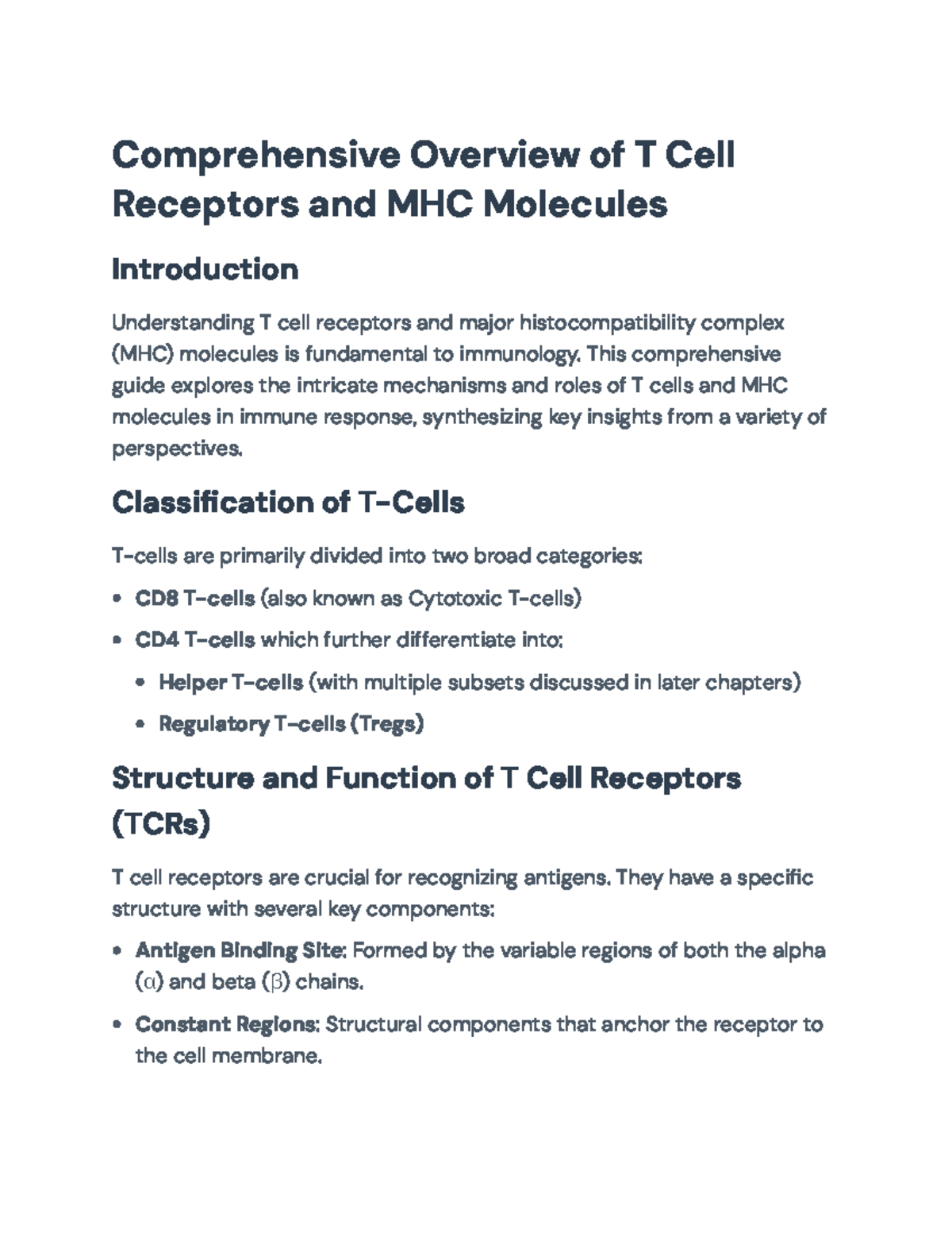 Comprehensive Guide to T Cell Receptors and MHC Molecules in Immunology ...