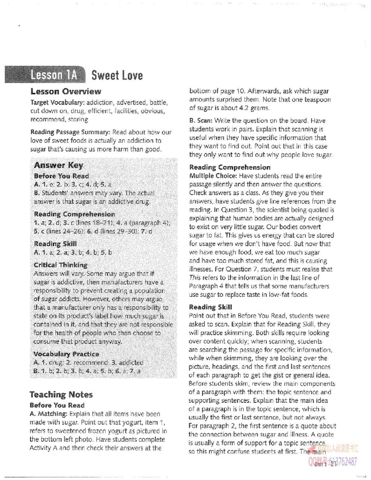 Key Unit 1 Food Lesson Overview: Sweet Love & Food for the Future - Studocu