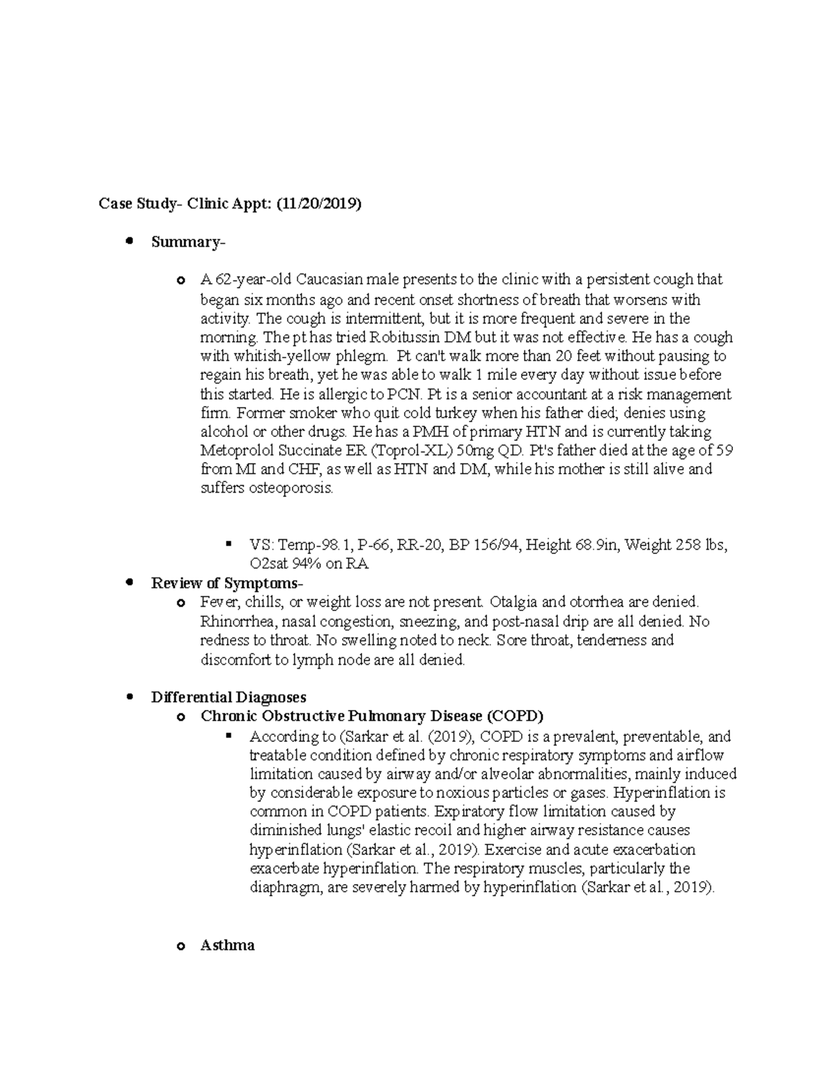 COPD Case Study Analysis - Week 2, Patient Case Nr. 601 - Studocu