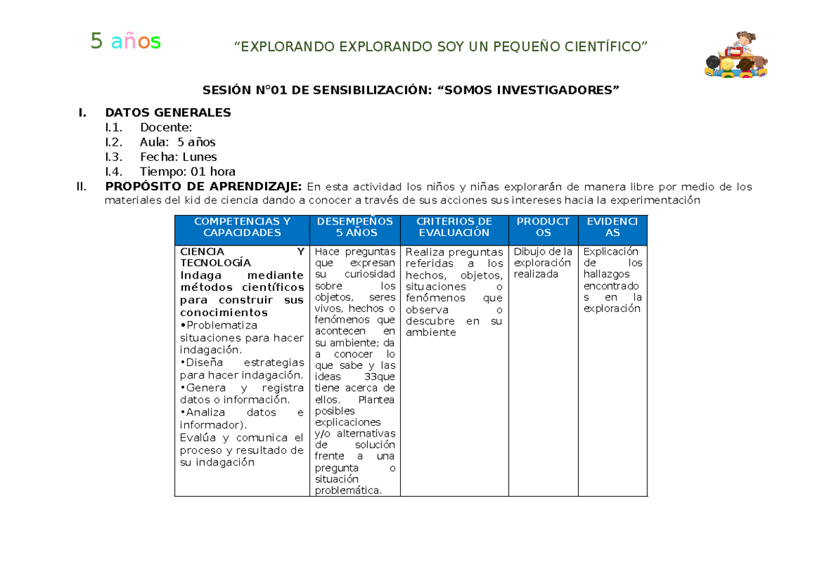 Sesión 1: Experimentos Científicos para Niños de 5 Años - Document Preview