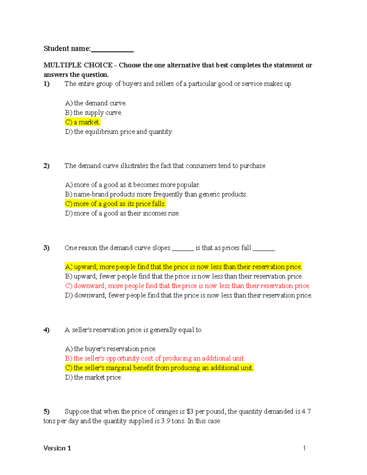 Chapter 3 Quiz (Version 1) - Economics MCQs - Studocu