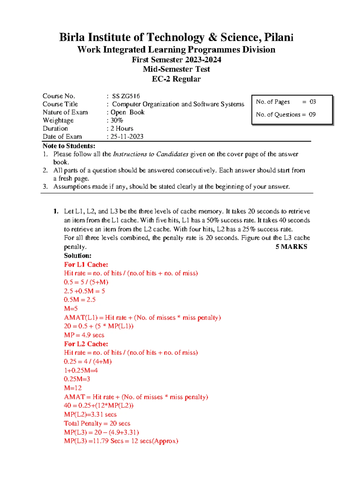 DSECL ZG - Mid Semester Exam: Artificial & Computational Intelligence ...