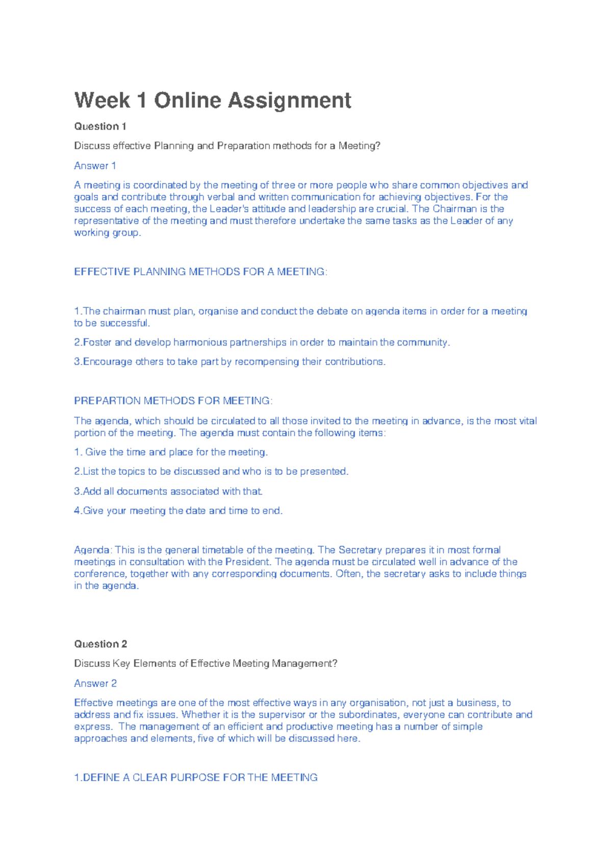 Week 1 Online Assignment - Week 1 Online Assignment Question 1 Discuss ...