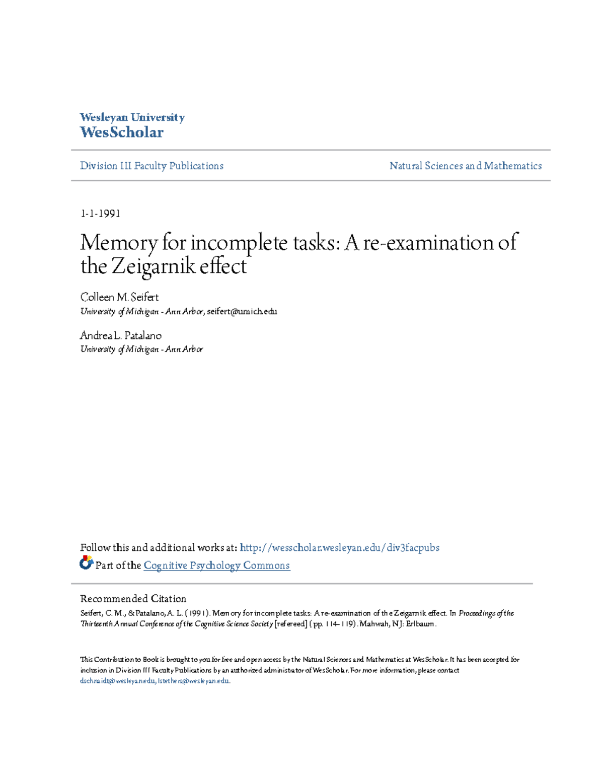 Memory for Incomplete Tasks: A Critical Re-examination of Zeigarnik ...