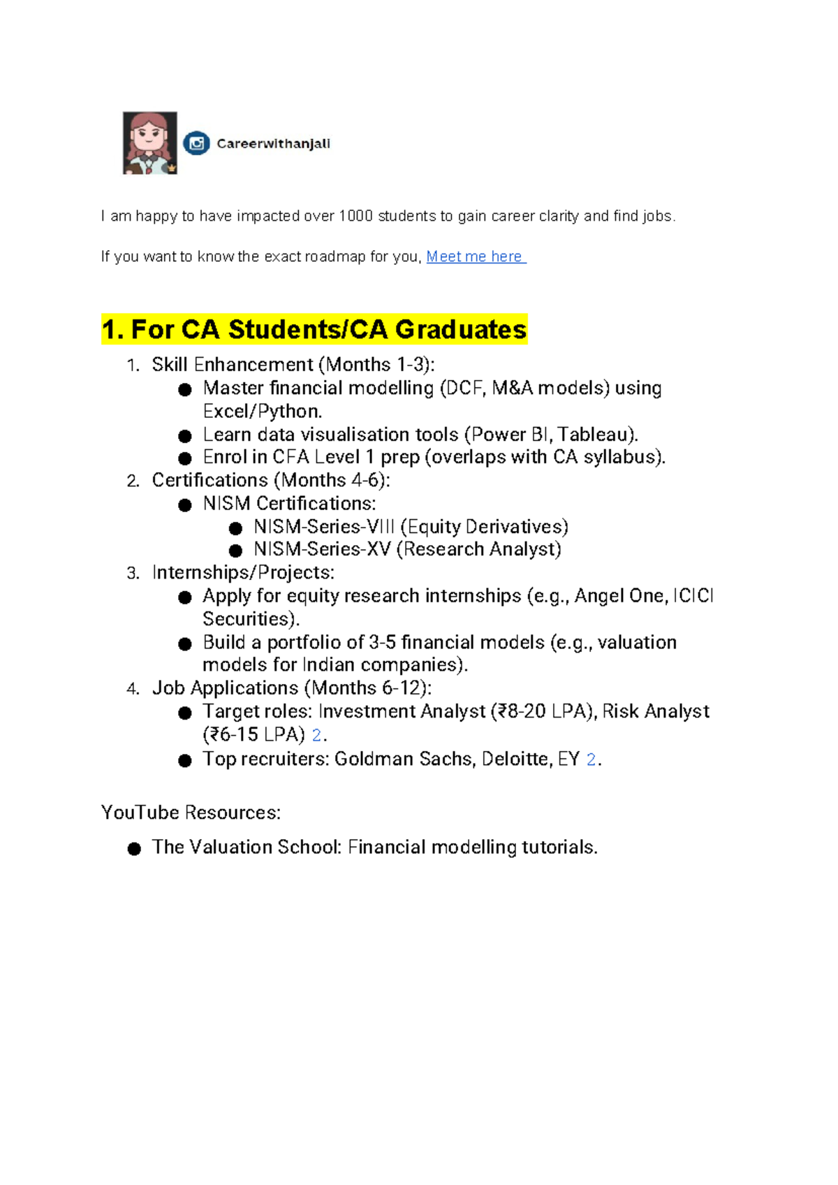 Finance Analyst Roadmap for CA Graduates: Career Clarity Guide - Studocu