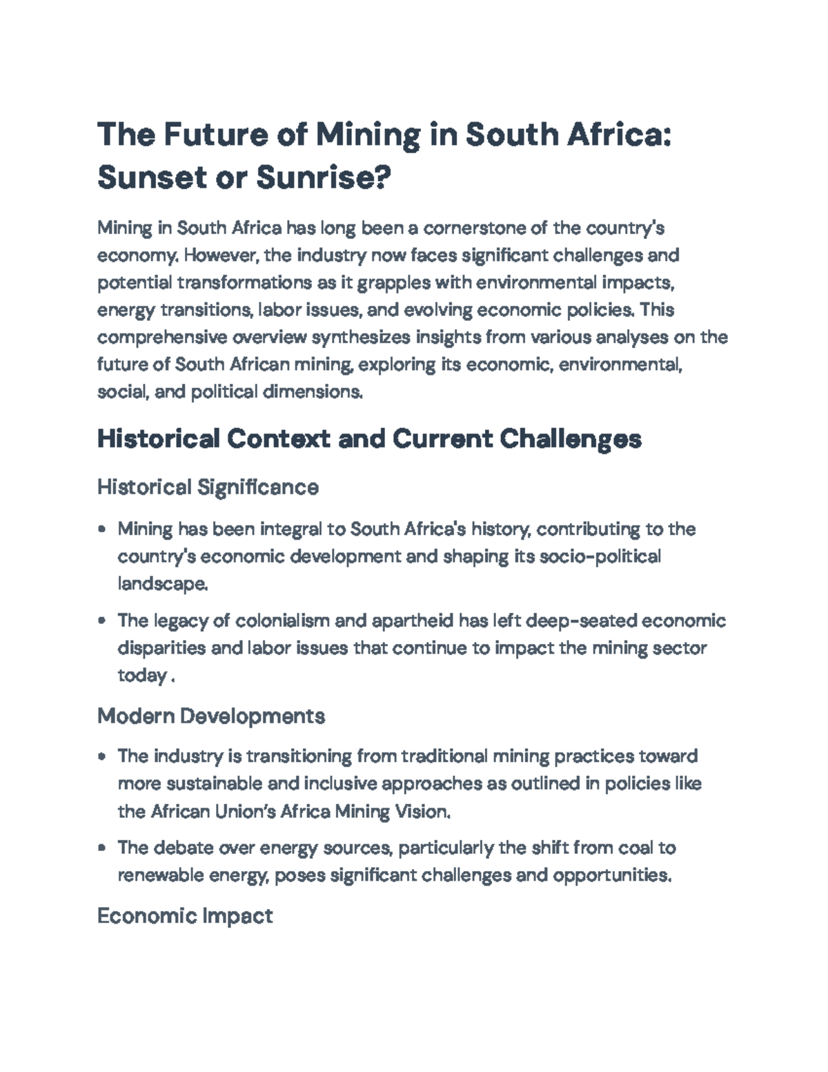 The Future of Mining in South Africa: Challenges and Opportunities ...