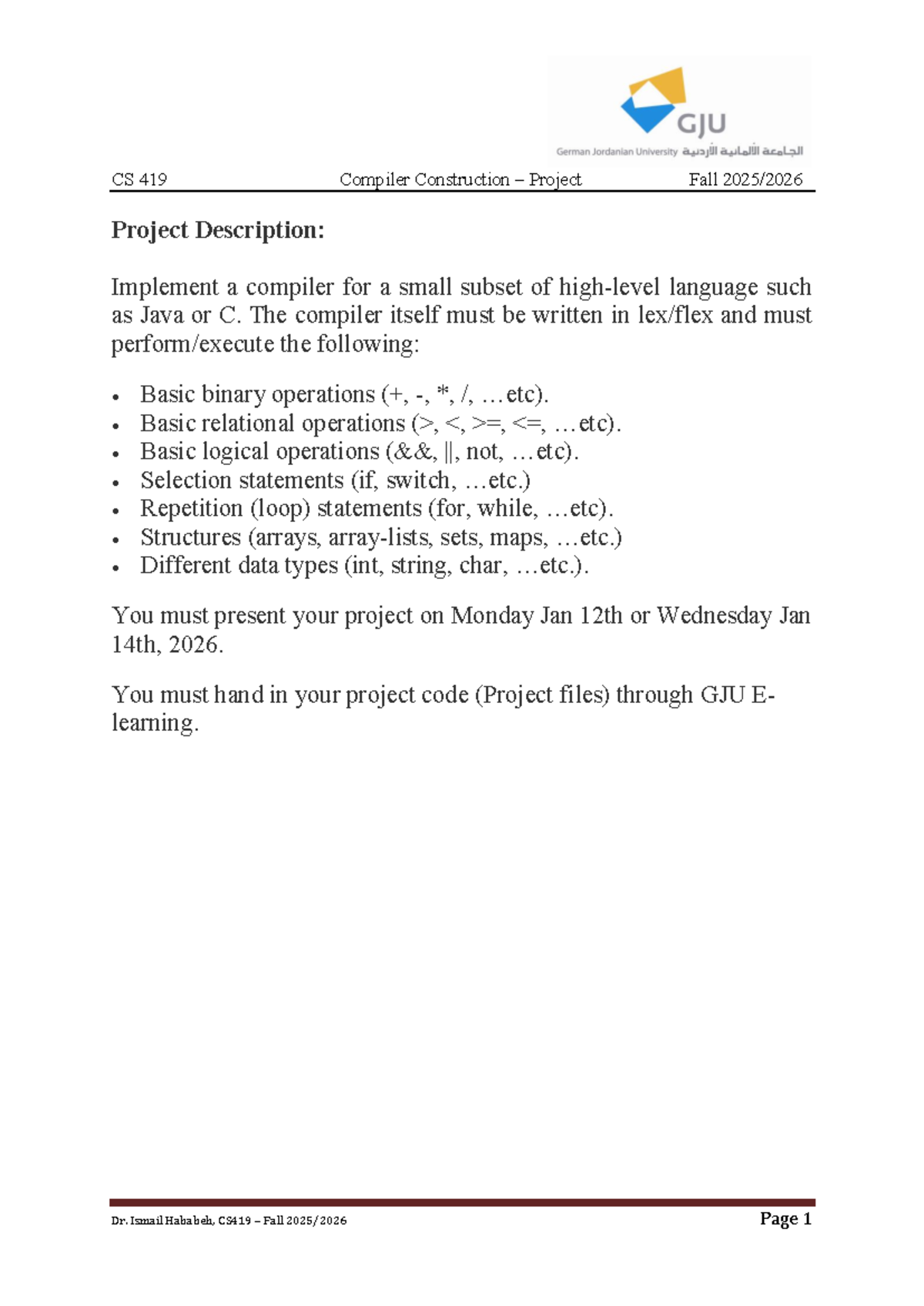 Compiler Construction Project Fall 2025 - CS 419 Compiler Construction ...