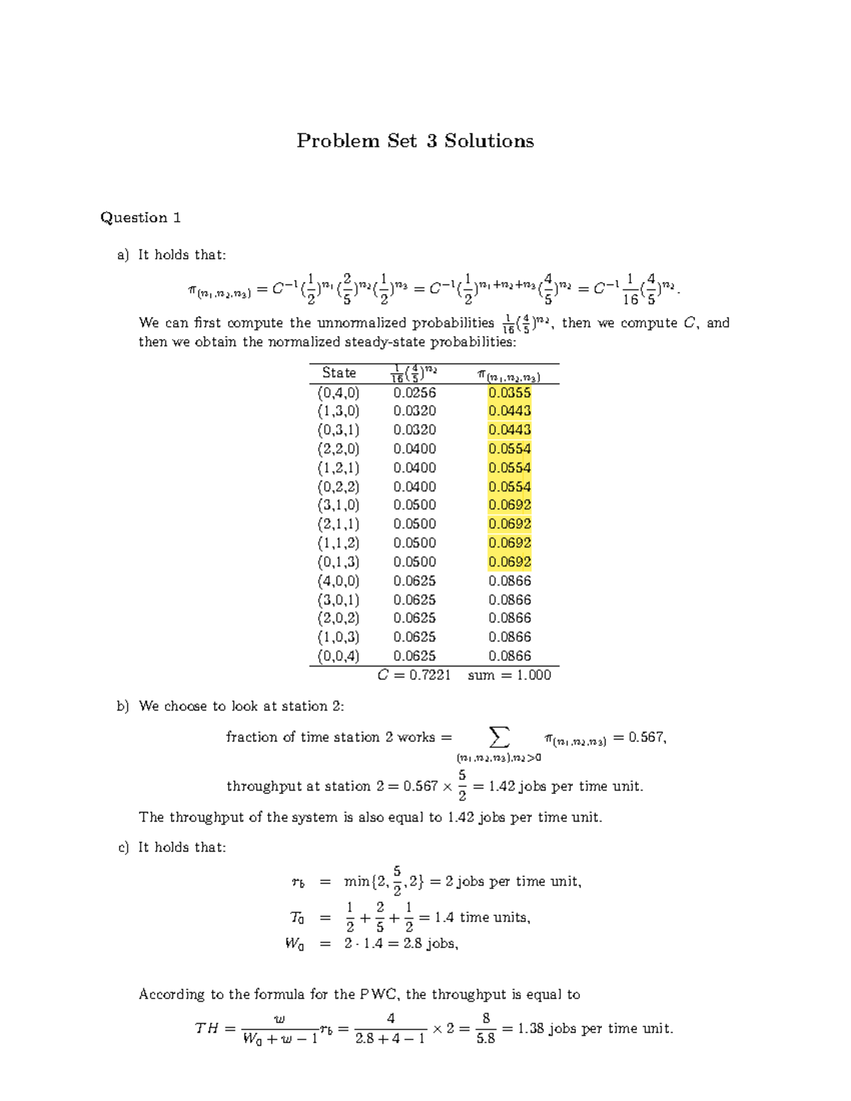MATH 301 Problem Set 3 Solutions and Analysis of Throughput - Studeersnel